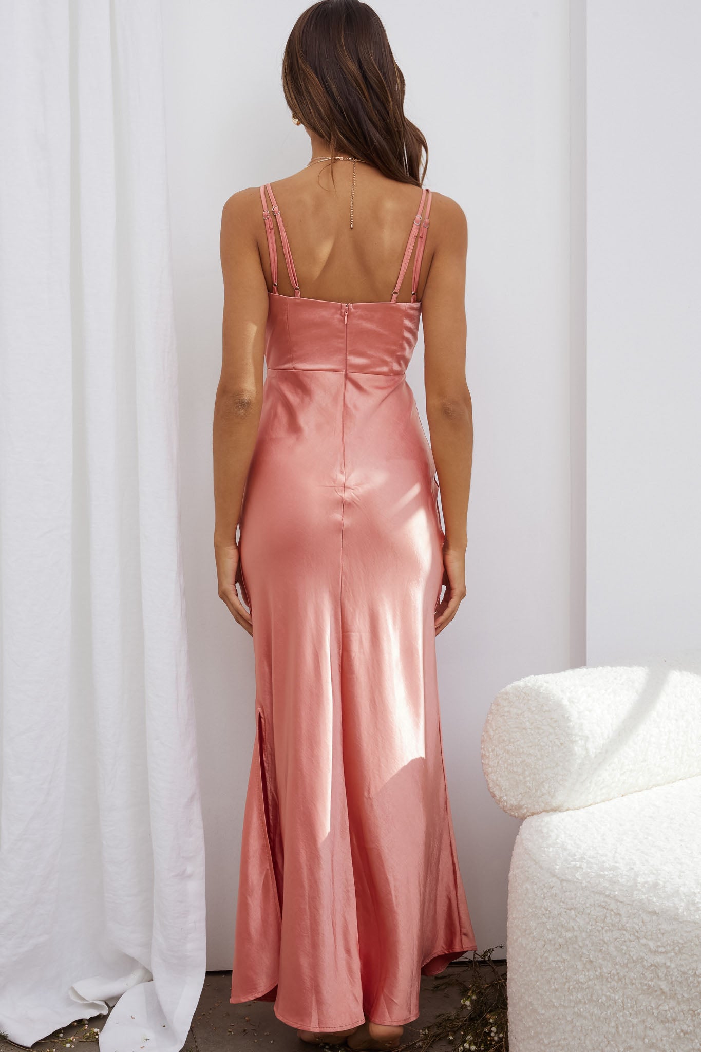 Torah Cut-Out Bodice Front Split Maxi Dress Peach-Maymioy