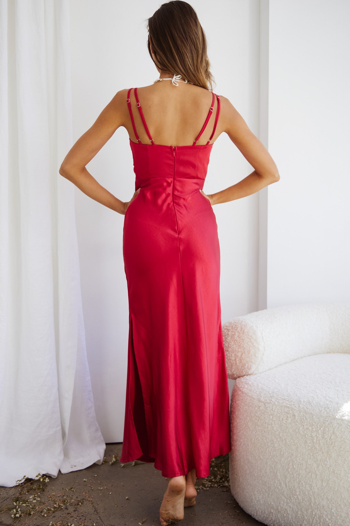 Torah Cut-Out Bodice Front Split Maxi Dress Wine-Maymioy