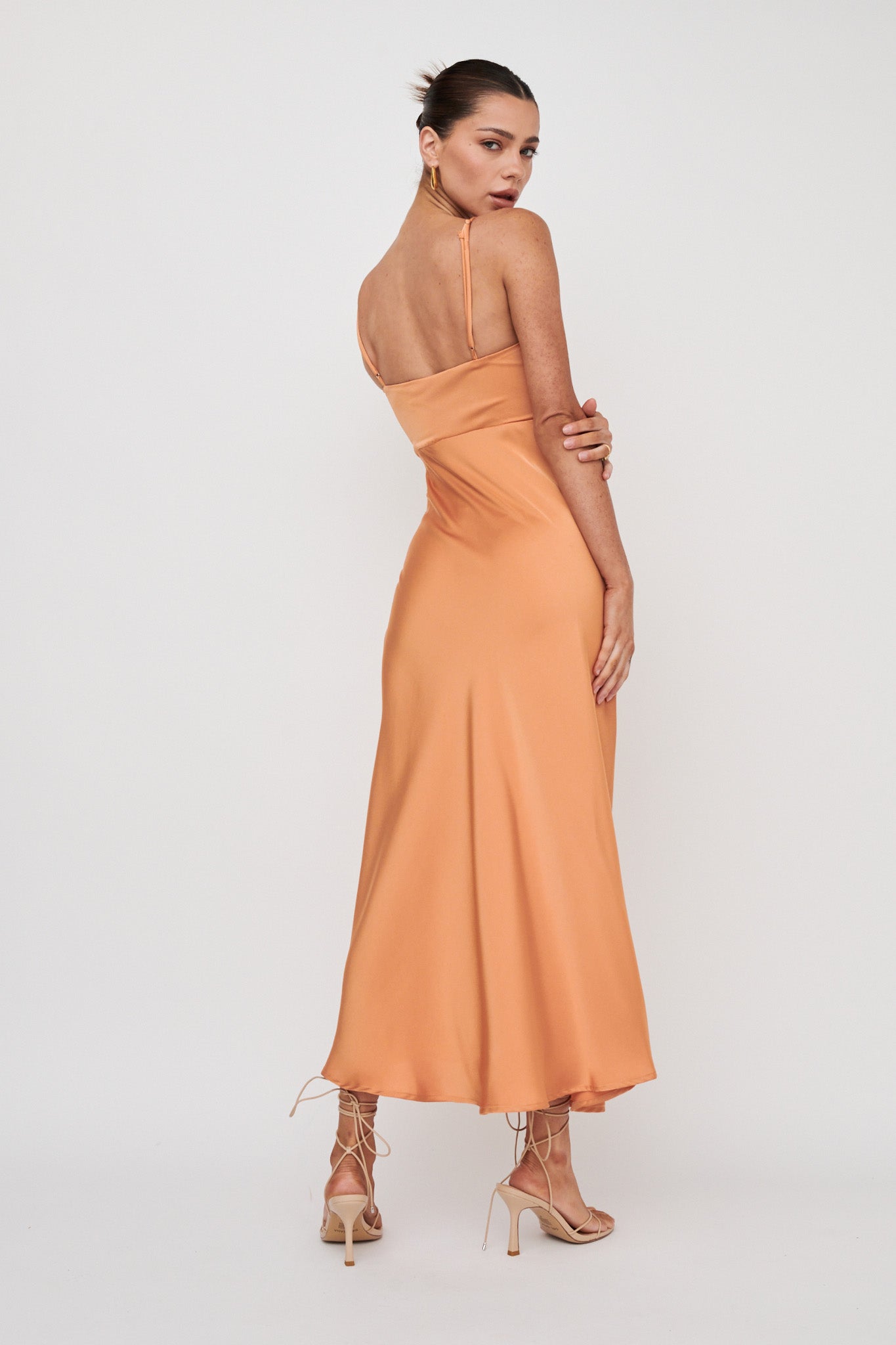 Missoula Cami Strap Padded Bust Midi Dress Orange-Maymioy