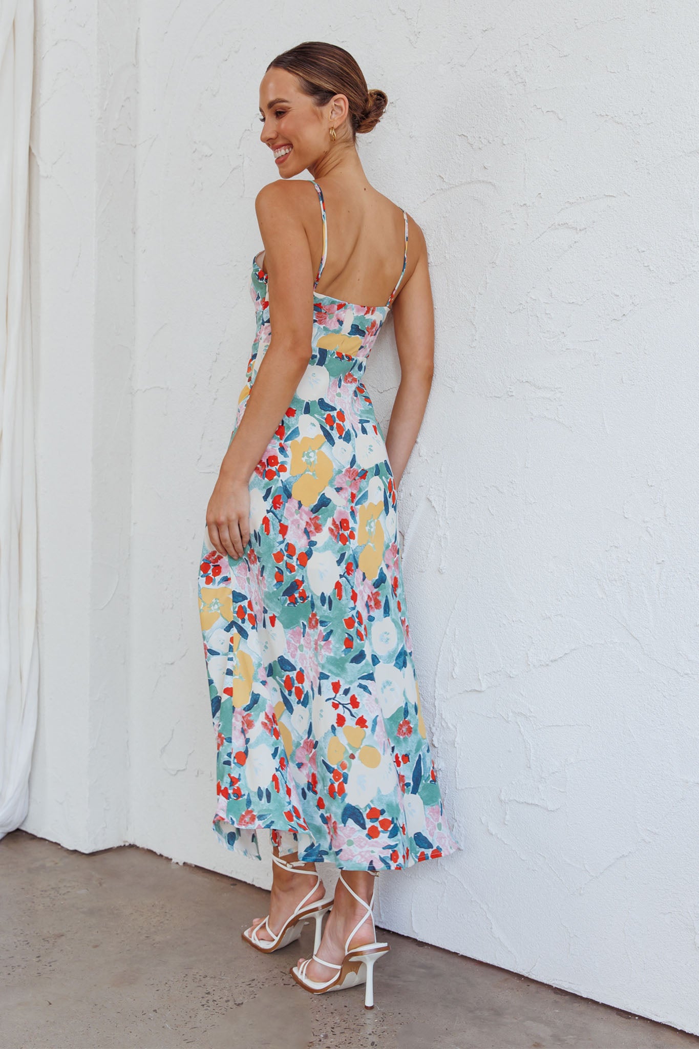 Missoula Cami Strap Padded Bust Midi Dress Flower Print Green-Maymioy