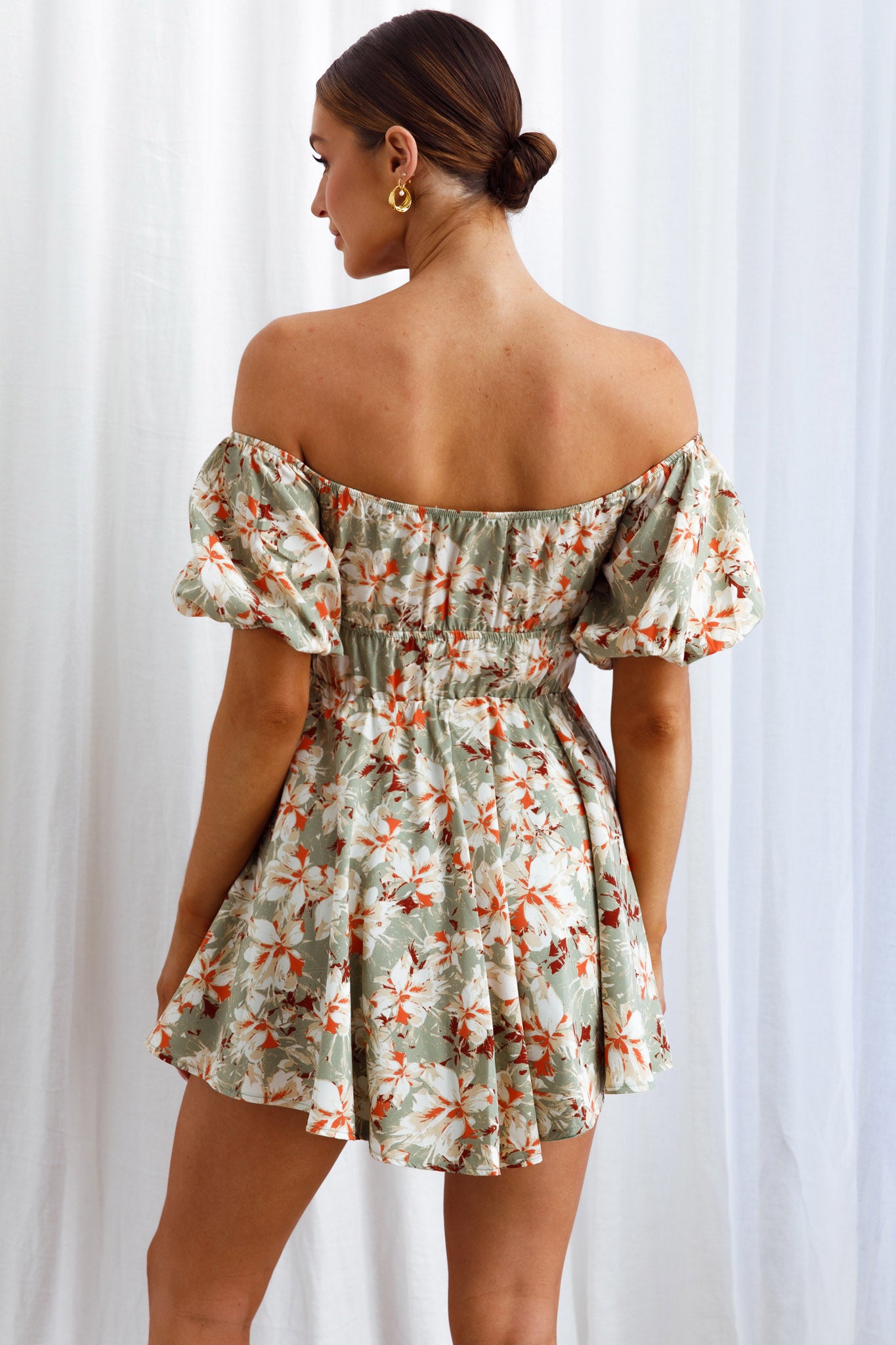 Chasing Sunsets Off-Shoulder Mini Dress Floral Green-Maymioy