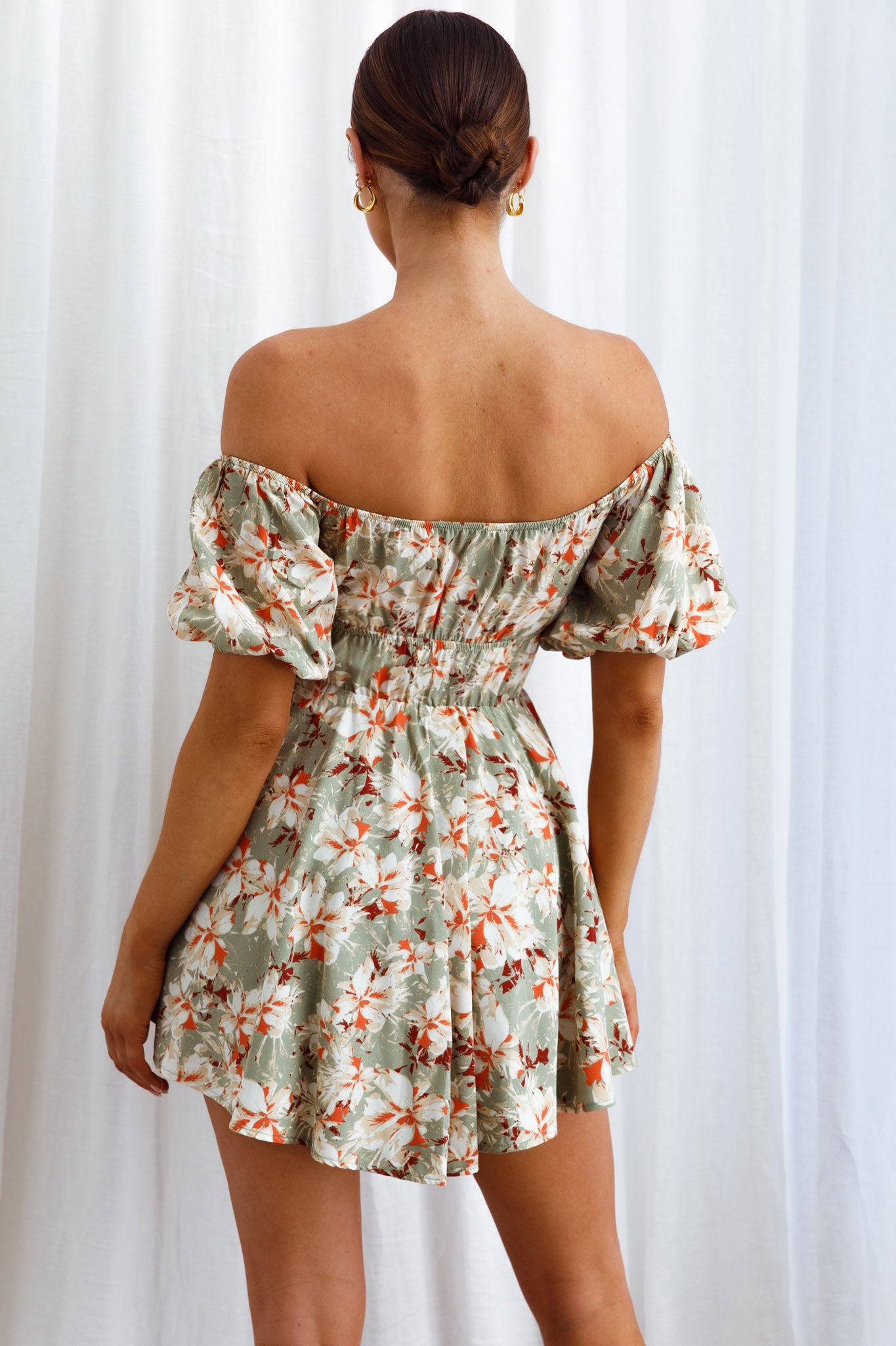 Chasing Sunsets Off-Shoulder Mini Dress Floral Green-Maymioy
