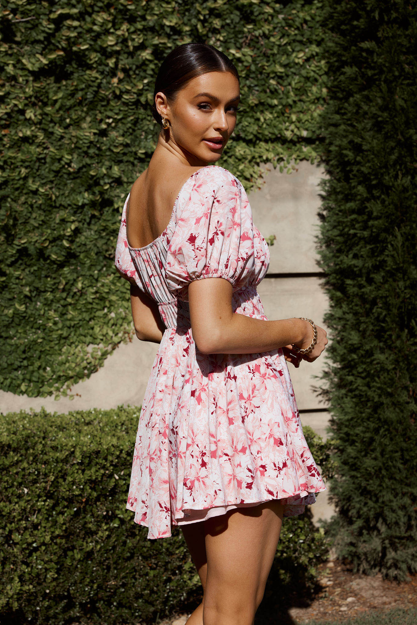 Chasing Sunsets Off-Shoulder Mini Dress Floral Pink-Maymioy