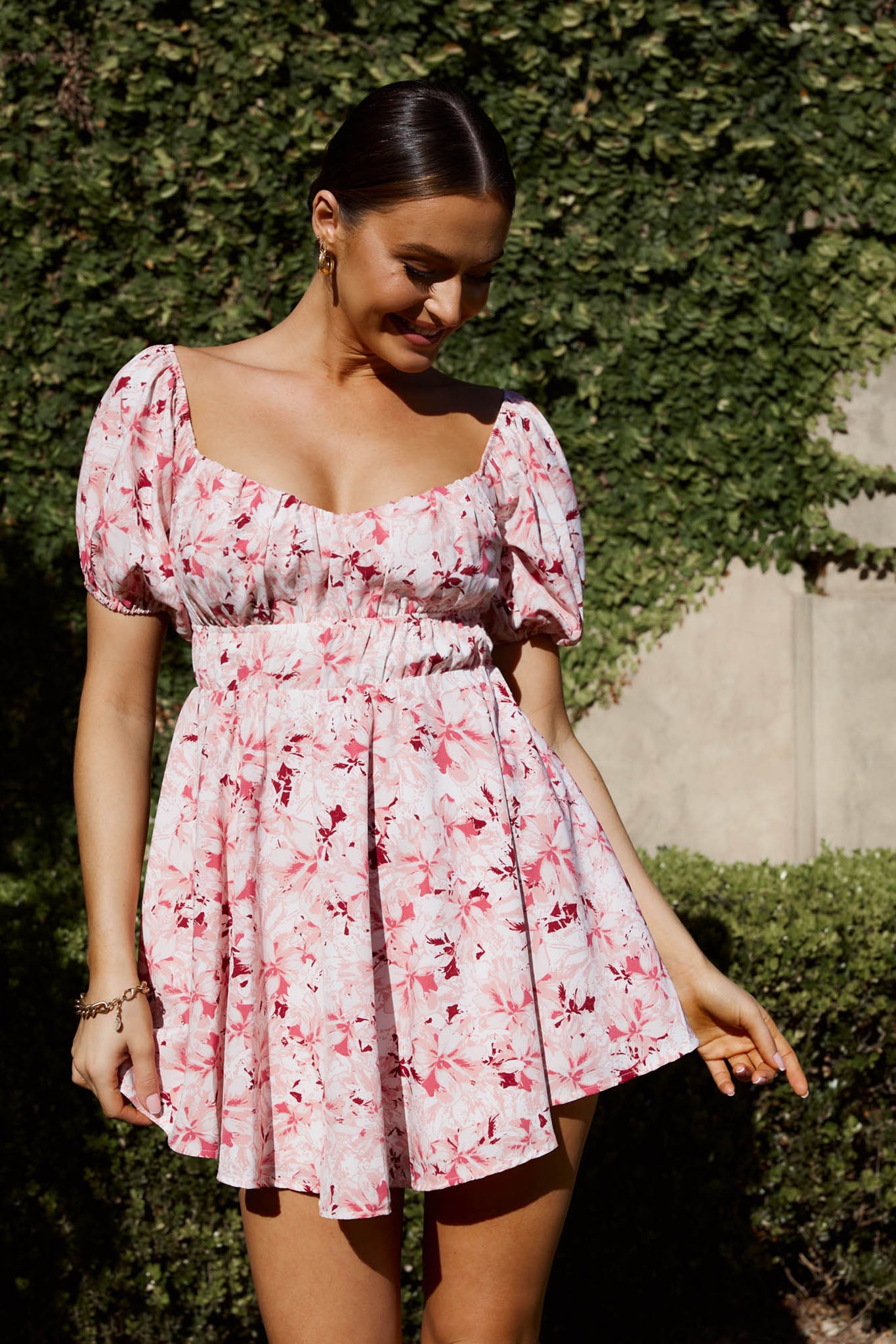 Chasing Sunsets Off-Shoulder Mini Dress Floral Pink-Maymioy