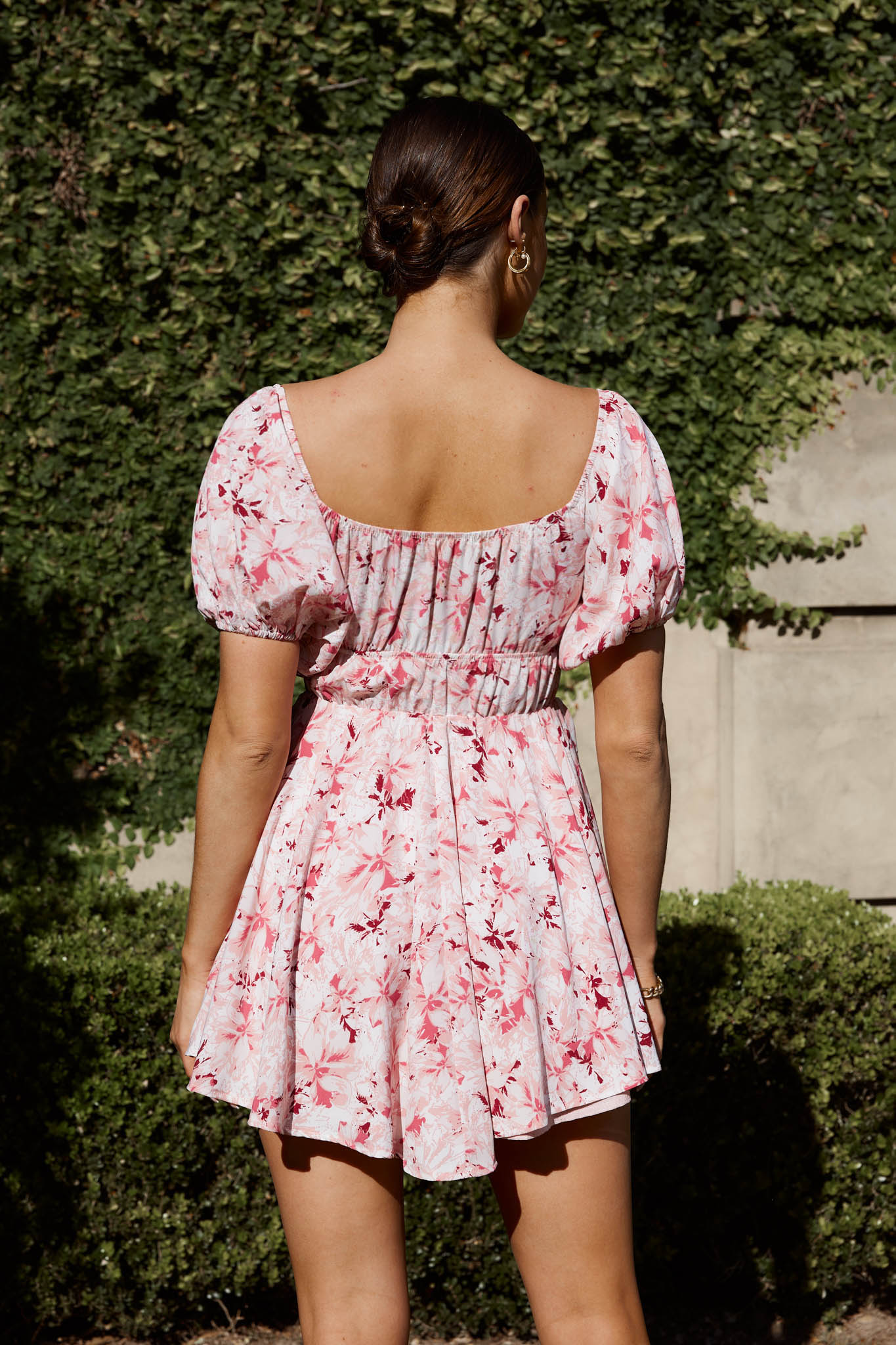 Chasing Sunsets Off-Shoulder Mini Dress Floral Pink-Maymioy