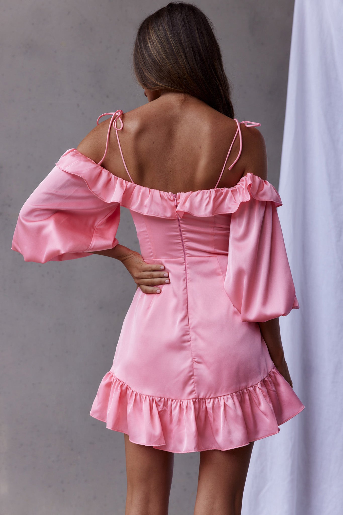 Ode To Love Sweetheart Neckline Balloon Sleeve Dress Pink-Maymioy