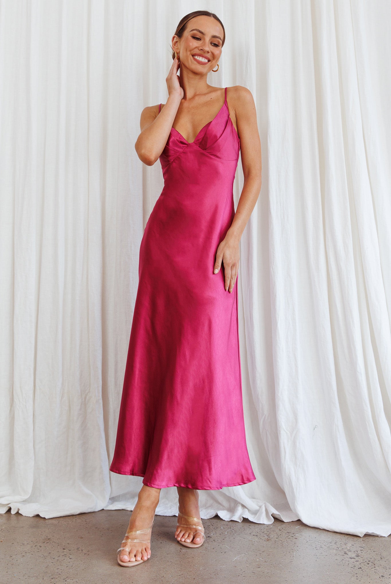 Infinity Pintuck Bust Midi Dress Fuchsia-Maymioy