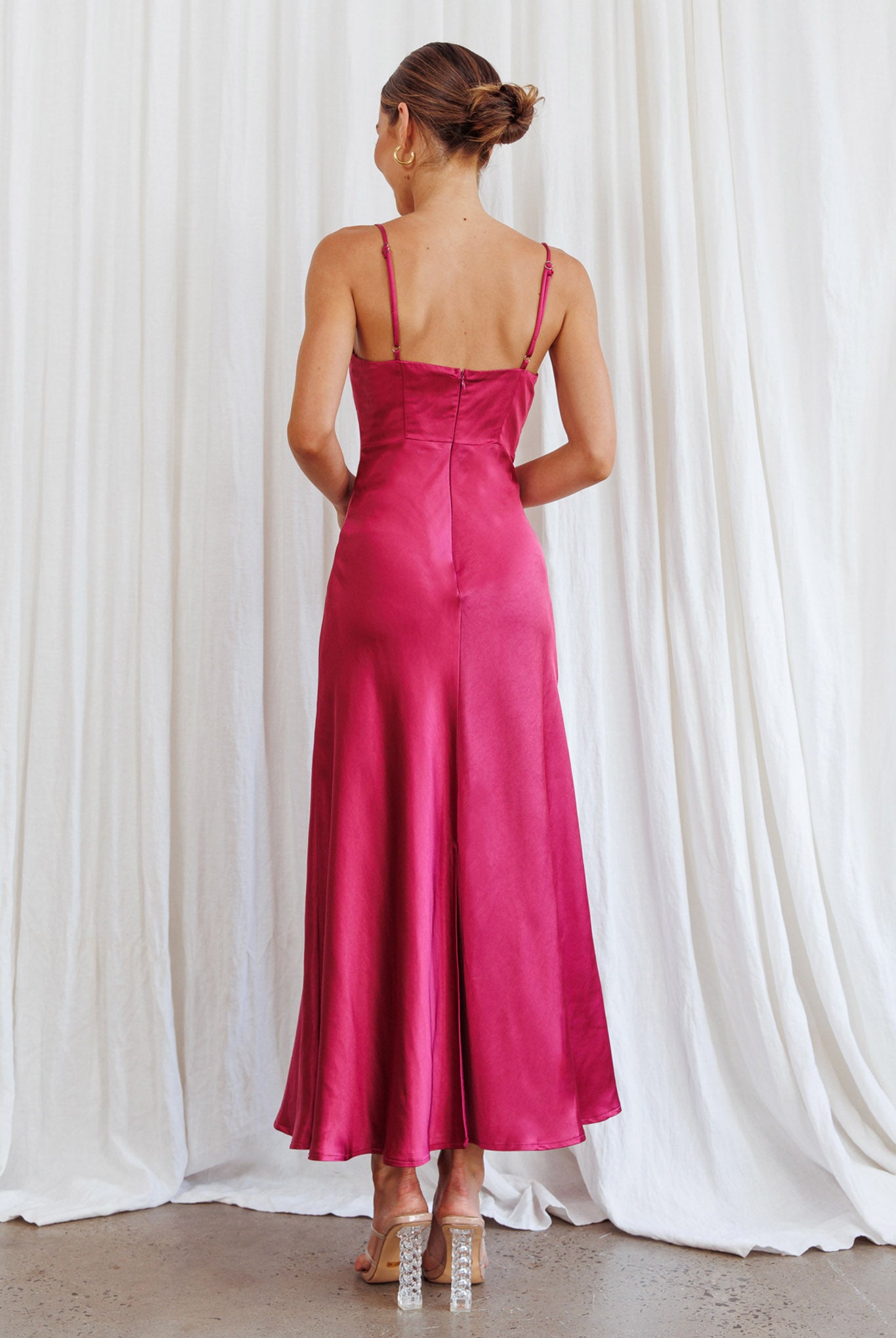 Infinity Pintuck Bust Midi Dress Fuchsia-Maymioy