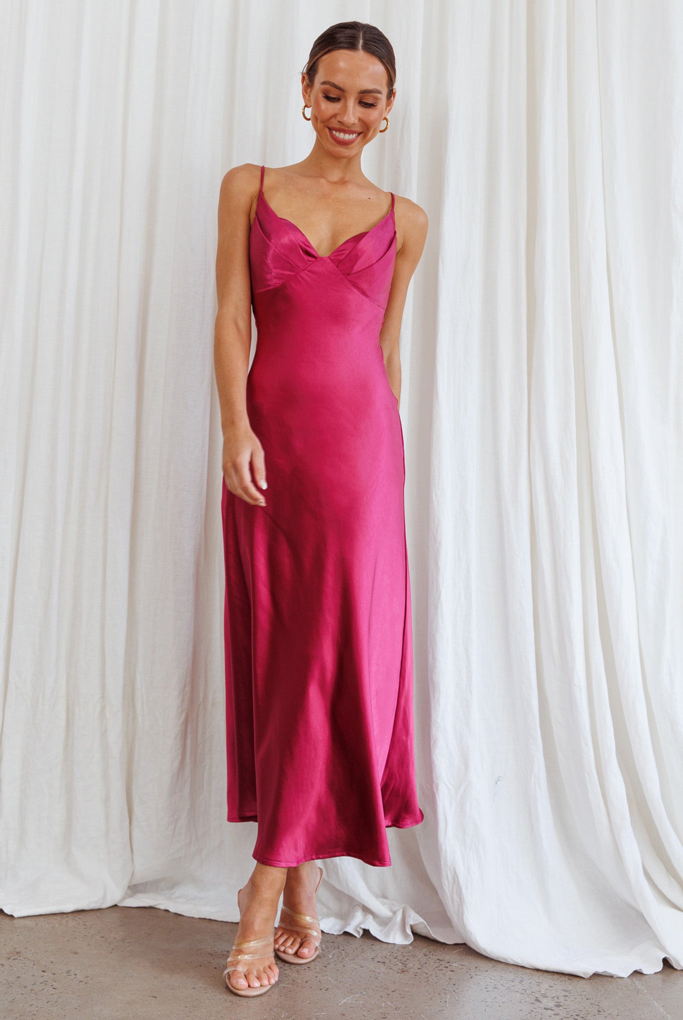 Infinity Pintuck Bust Midi Dress Fuchsia-Maymioy