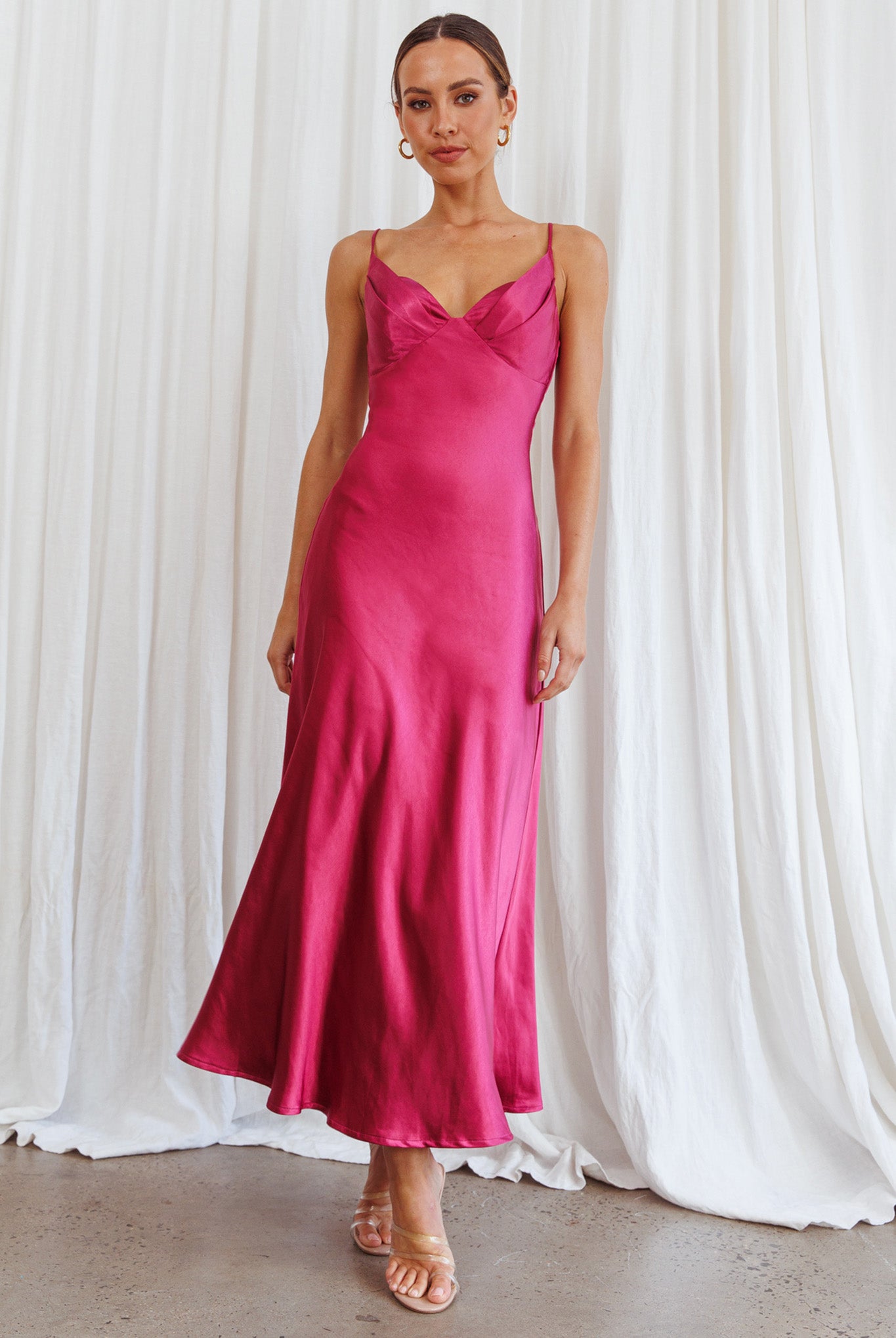 Infinity Pintuck Bust Midi Dress Fuchsia-Maymioy
