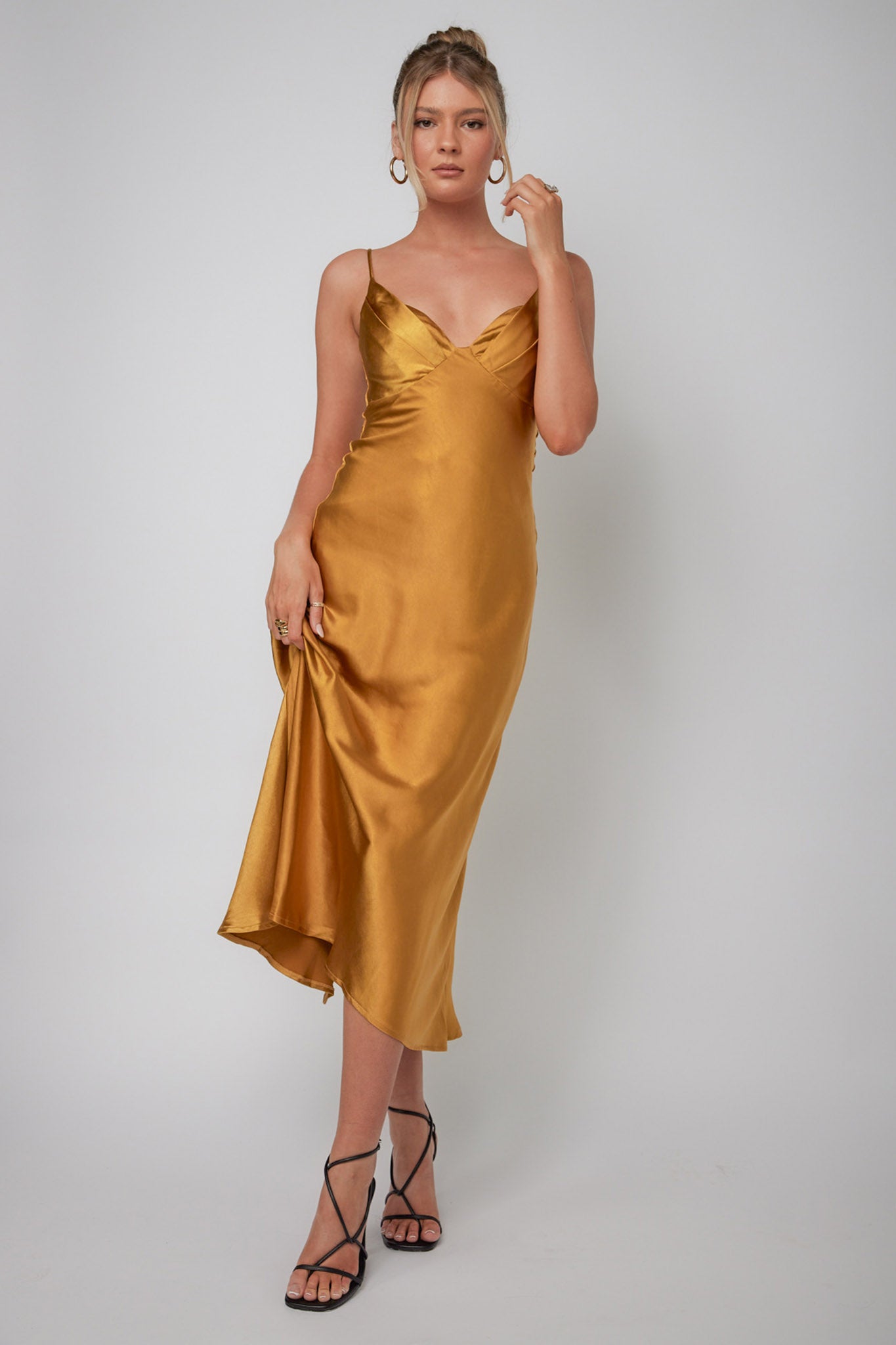 Infinity Pintuck Bust Midi Dress Mustard-Maymioy