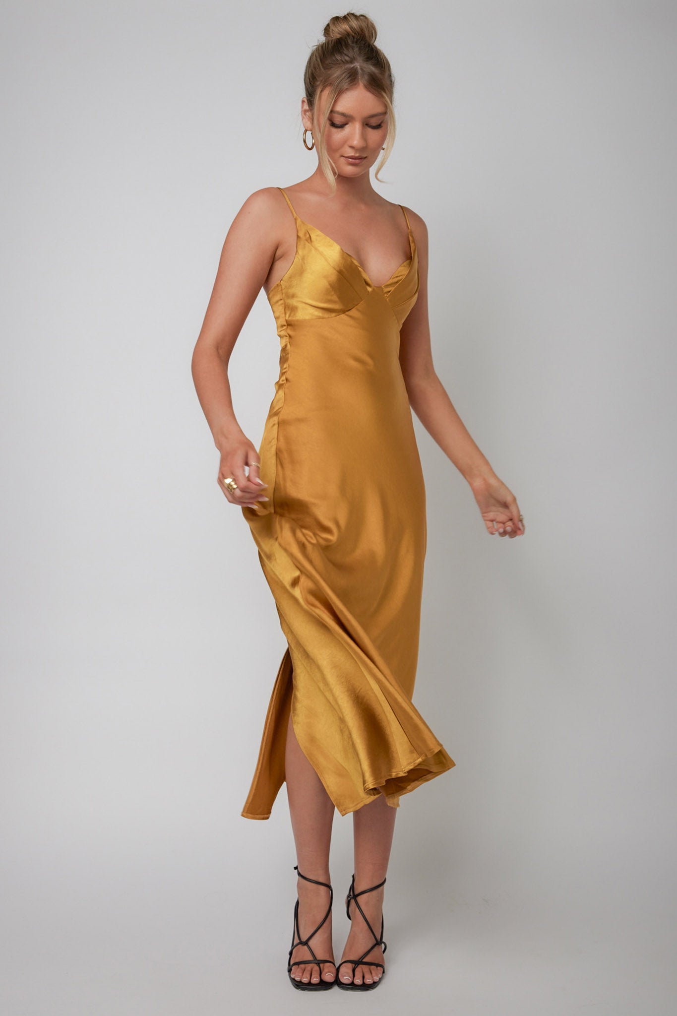 Infinity Pintuck Bust Midi Dress Mustard-Maymioy