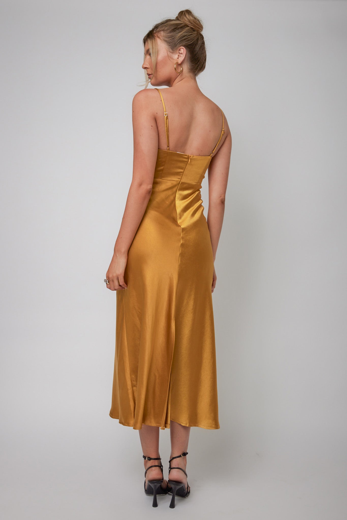 Infinity Pintuck Bust Midi Dress Mustard-Maymioy