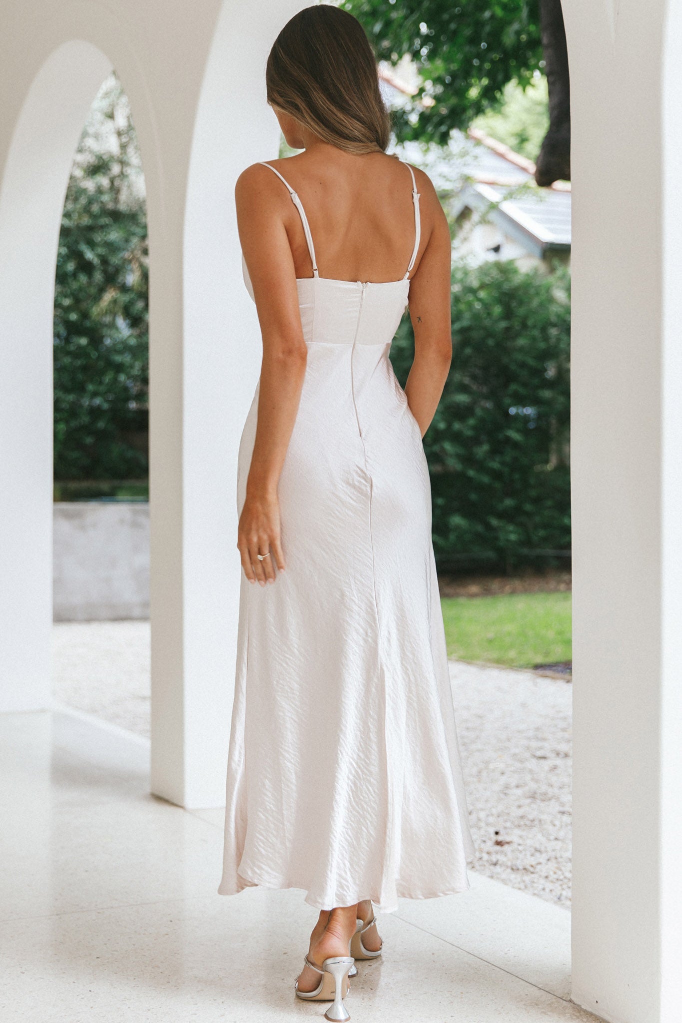 Infinity Pintuck Bust Maxi Dress Champagne-Maymioy
