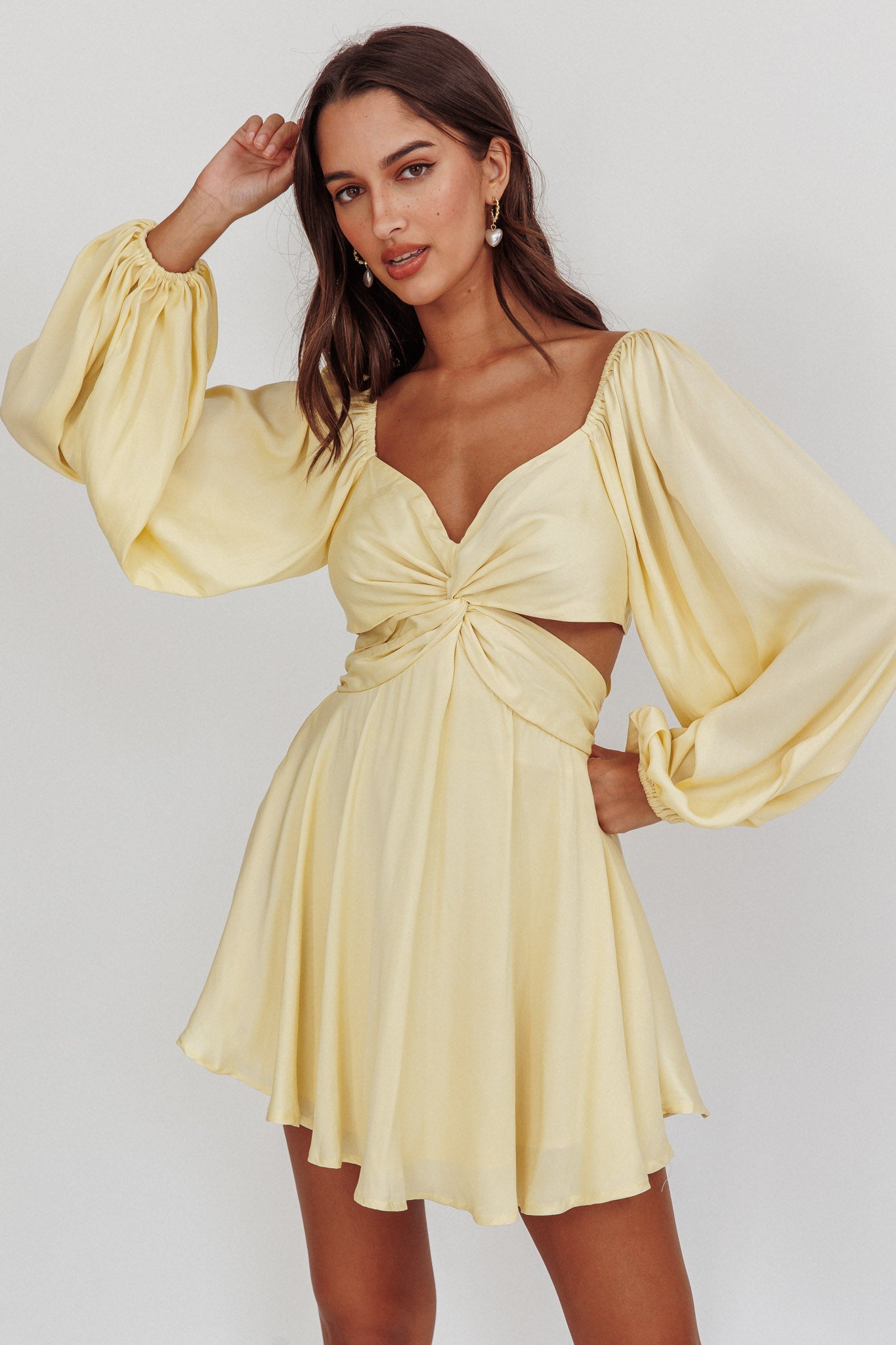 Miraya Balloon Sleeve Twist Mini Dress Butter-Maymioy