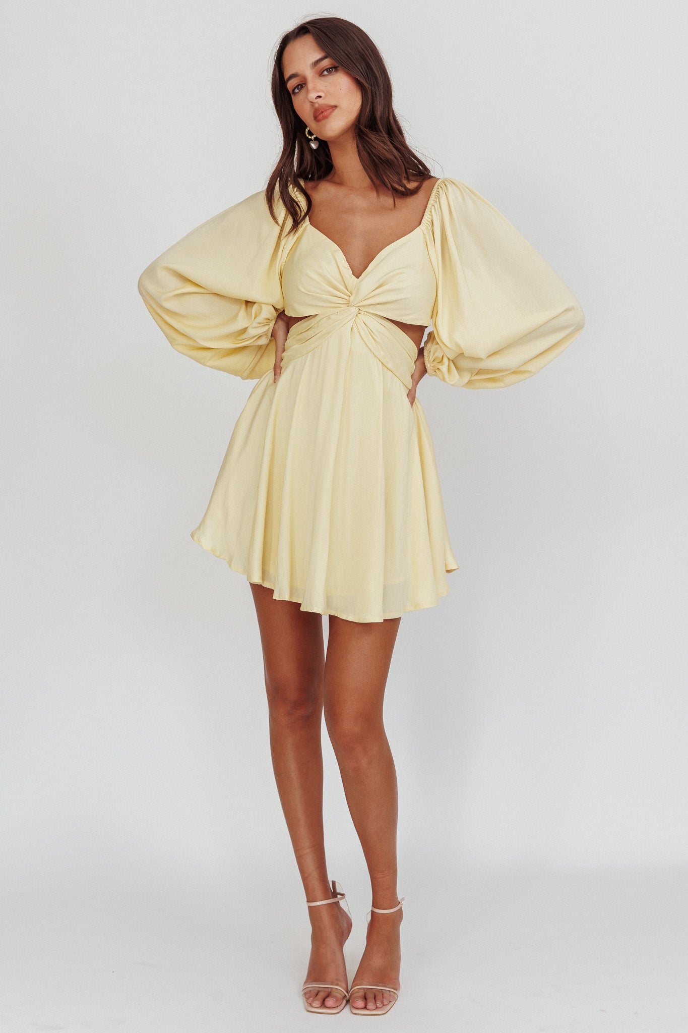 Miraya Balloon Sleeve Twist Mini Dress Butter-Maymioy