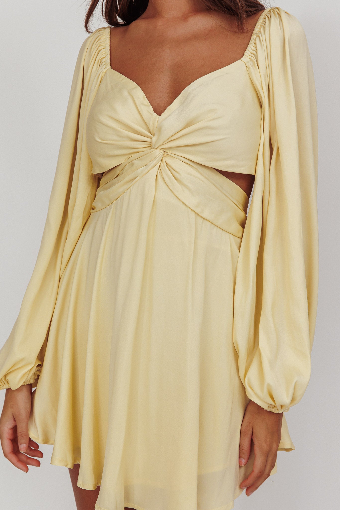 Miraya Balloon Sleeve Twist Mini Dress Butter-Maymioy