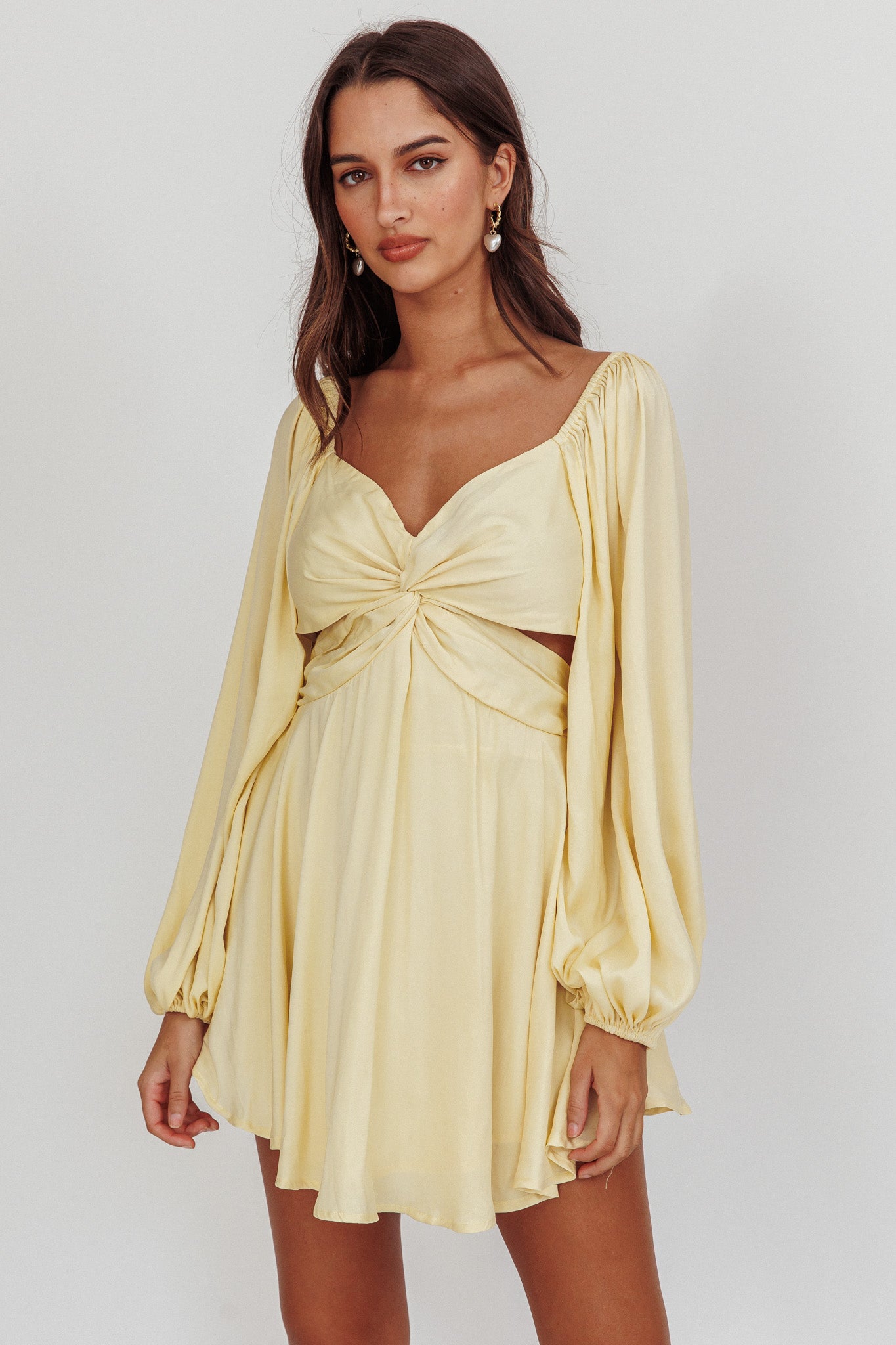 Miraya Balloon Sleeve Twist Mini Dress Butter-Maymioy