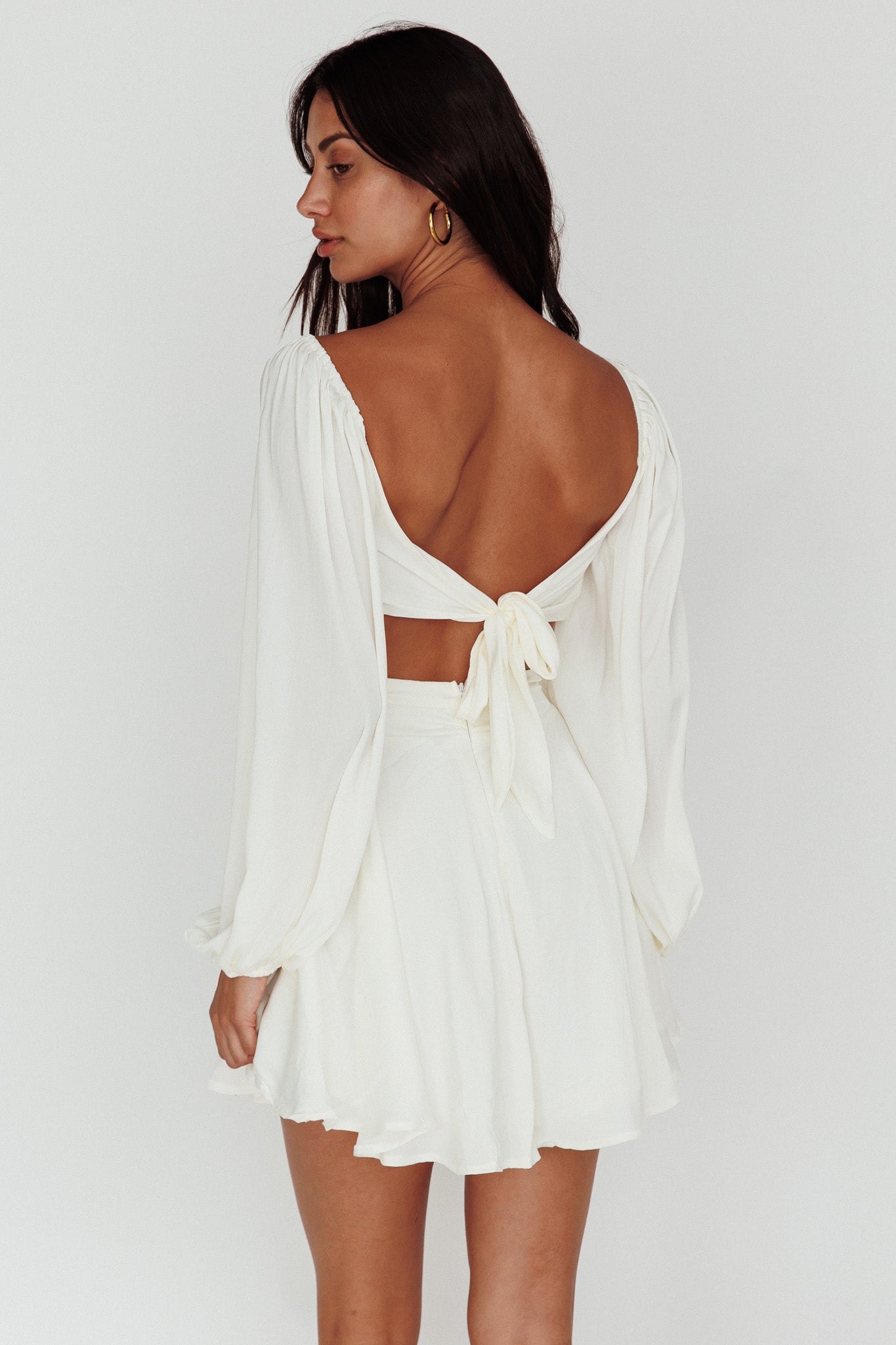 Miraya Balloon Sleeve Twist Mini Dress White-Maymioy