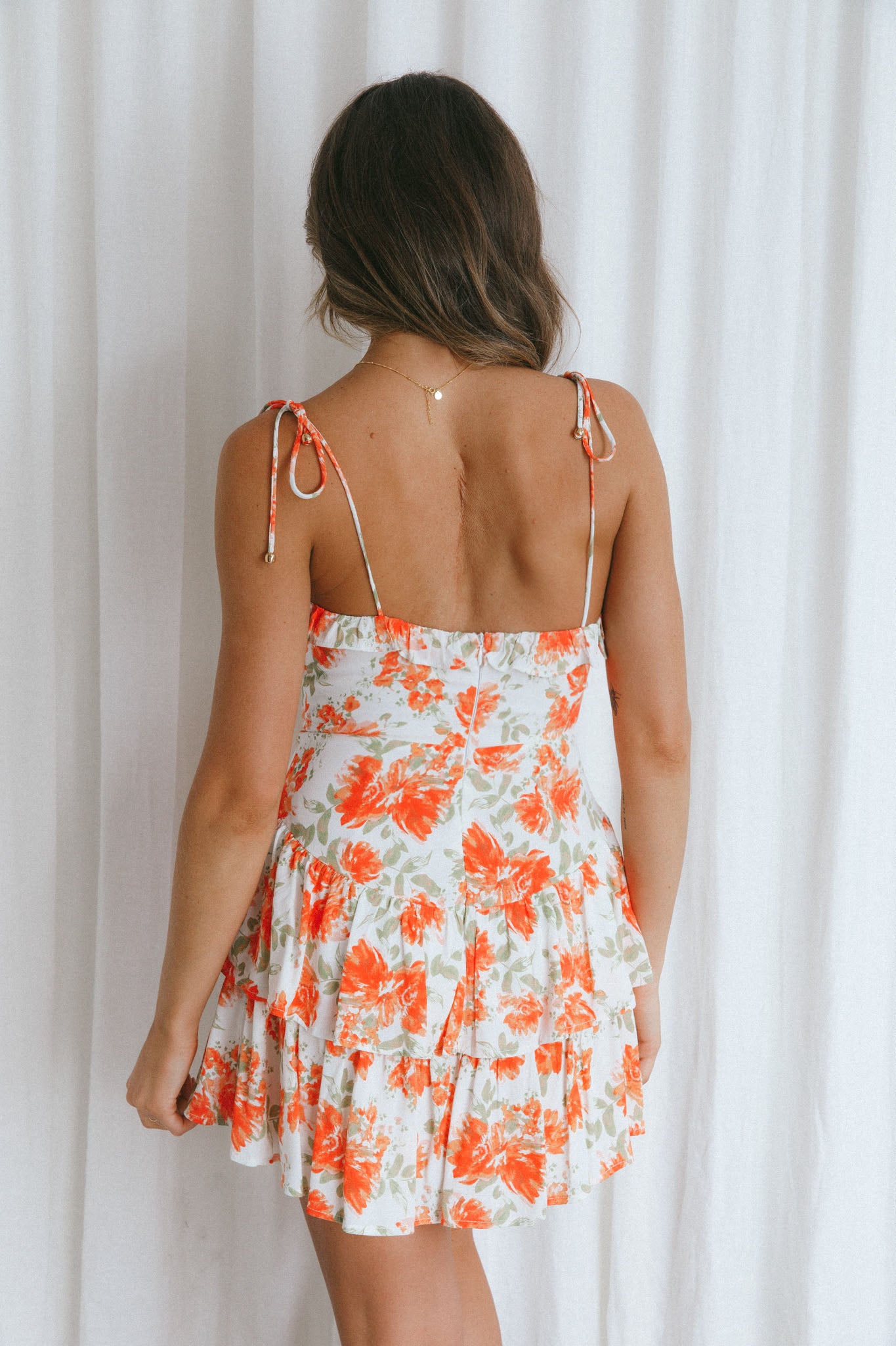 Vacanza Tie Strap Frill Mini Dress Floral White/Red-Maymioy