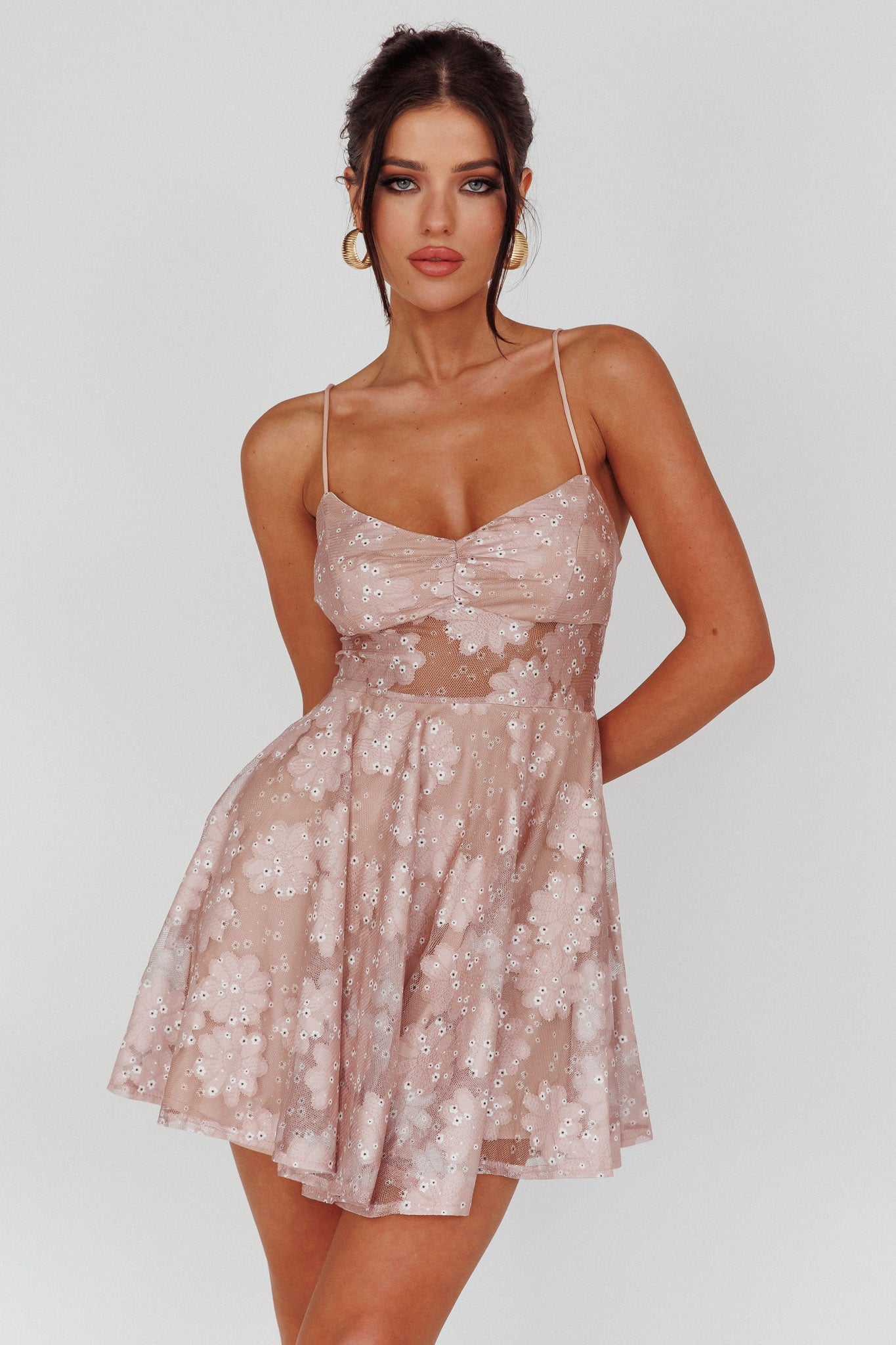 Merida Lace-Up Back Dress Floral Blush-Maymioy