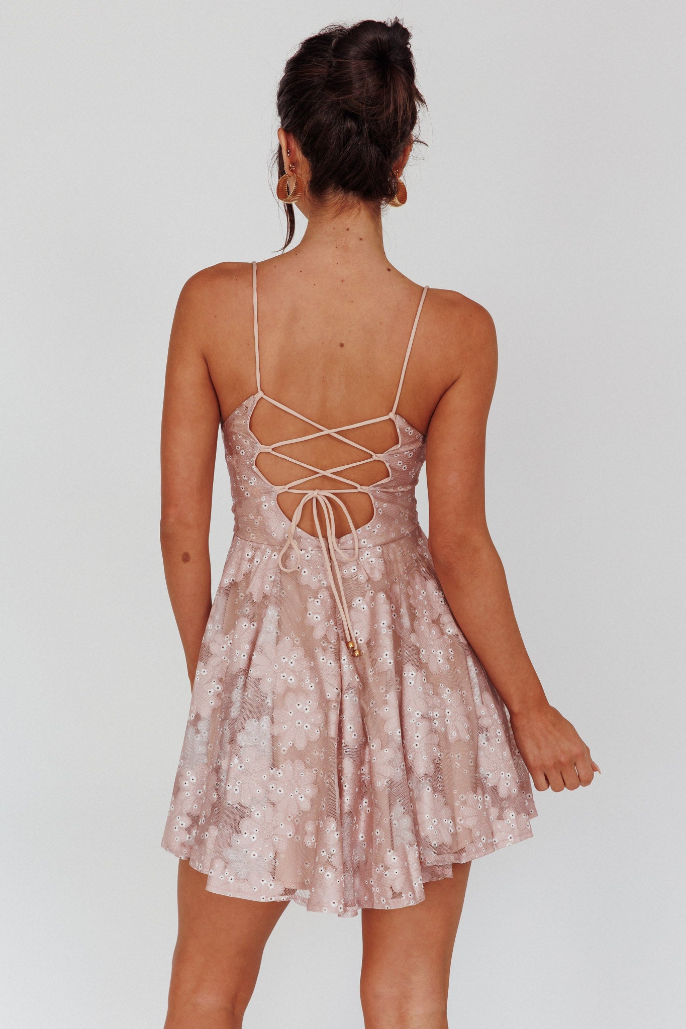 Merida Lace-Up Back Dress Floral Blush-Maymioy