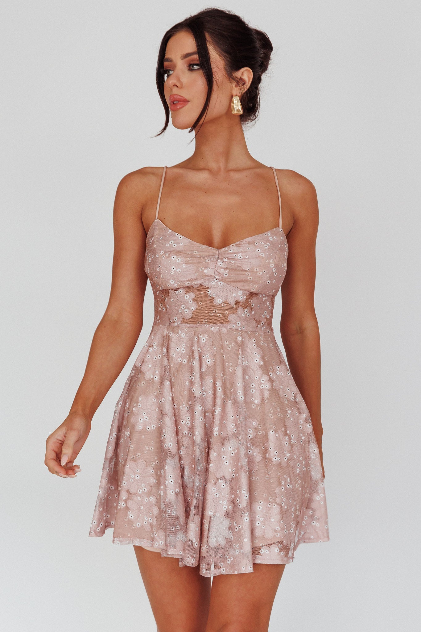 Merida Lace-Up Back Dress Floral Blush-Maymioy