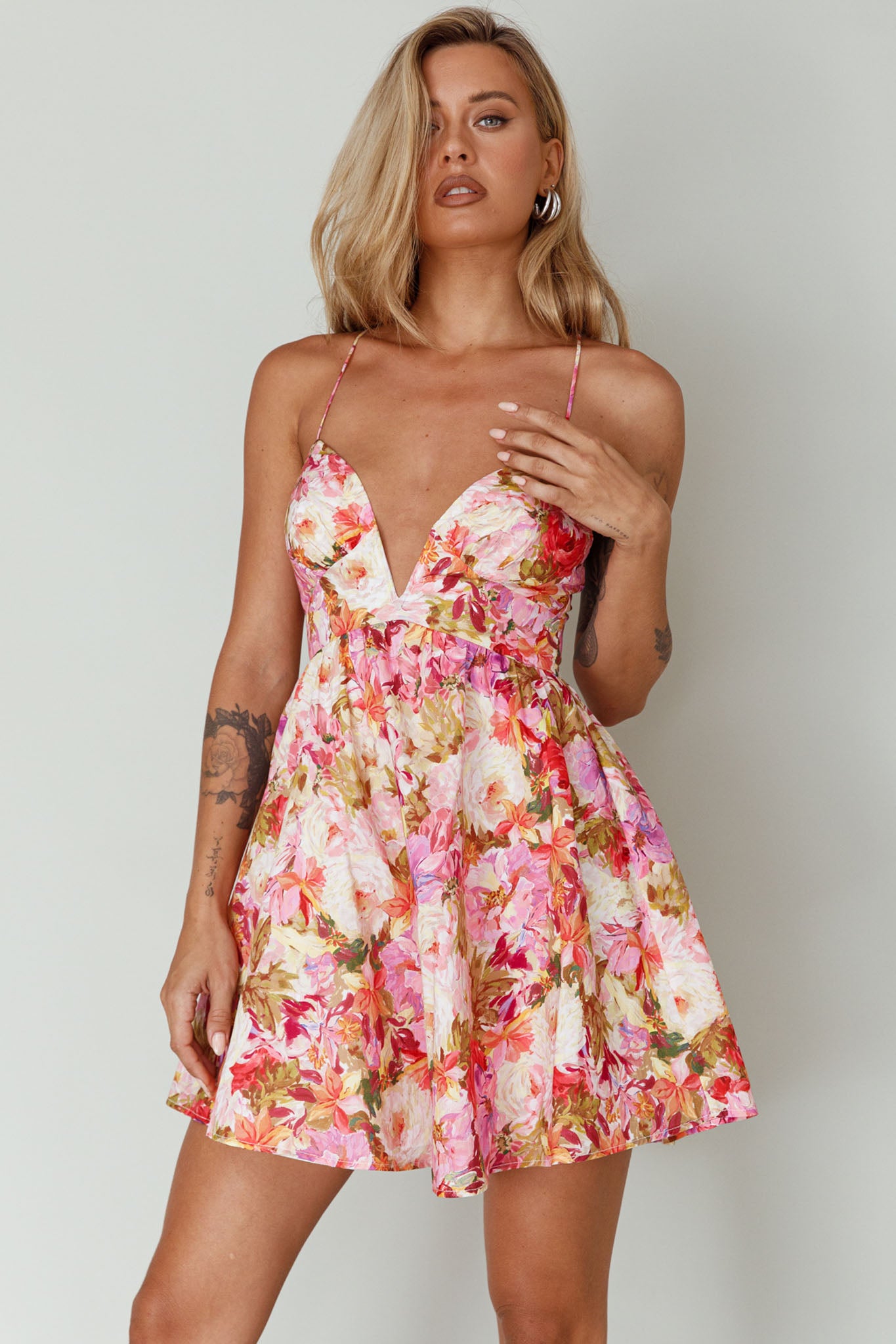 Le Jardins A-Line Mini Dress Floral Orange-Maymioy