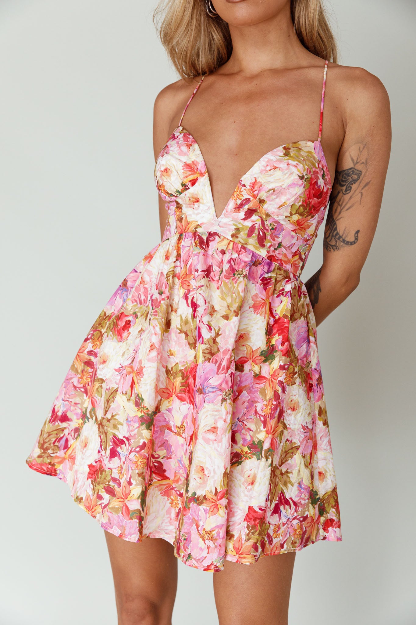 Le Jardins A-Line Mini Dress Floral Orange-Maymioy