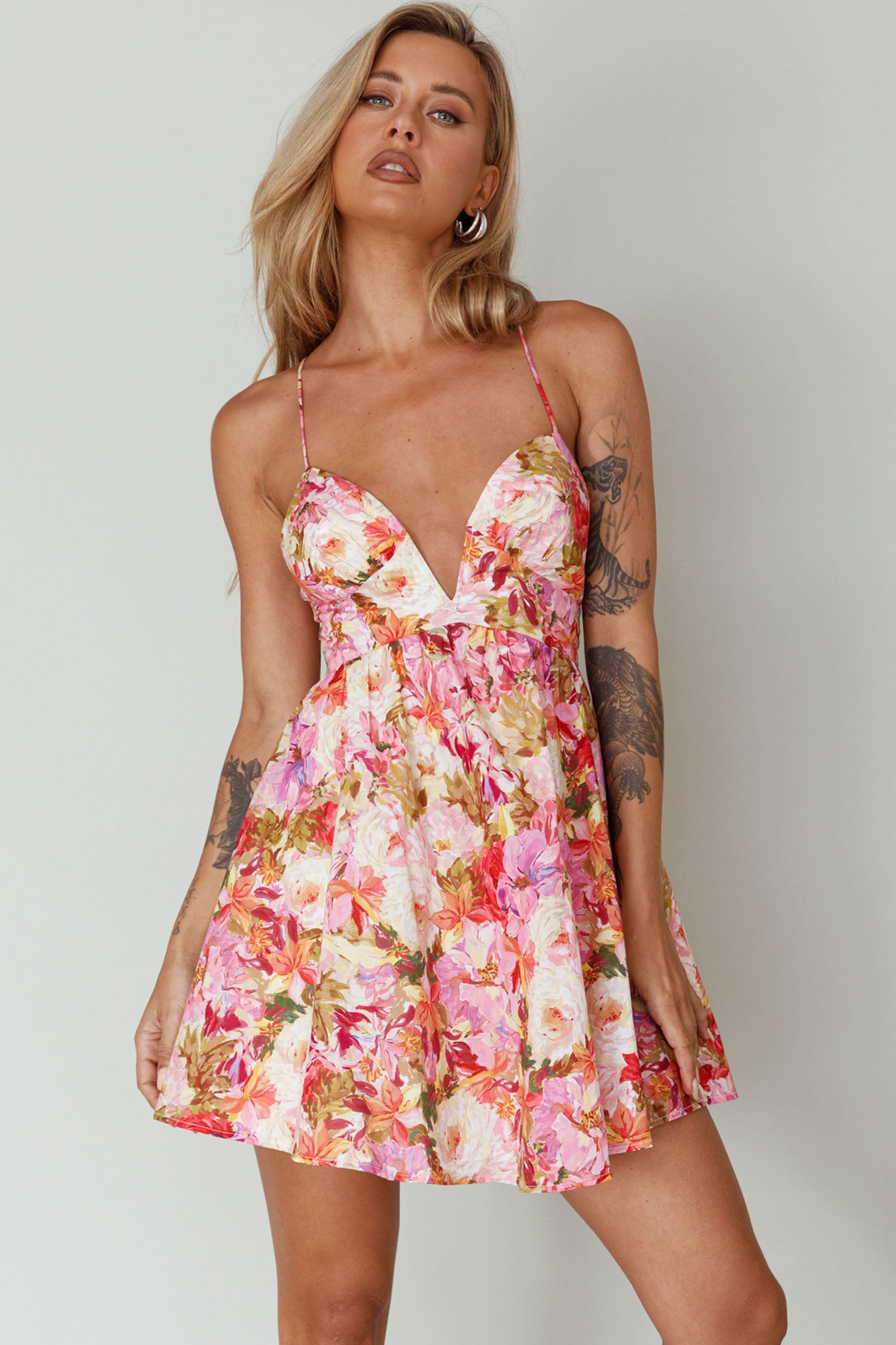 Le Jardins A-Line Mini Dress Floral Orange-Maymioy