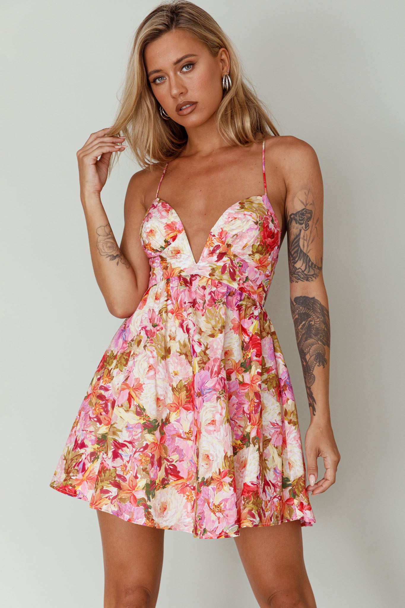 Le Jardins A-Line Mini Dress Floral Orange-Maymioy
