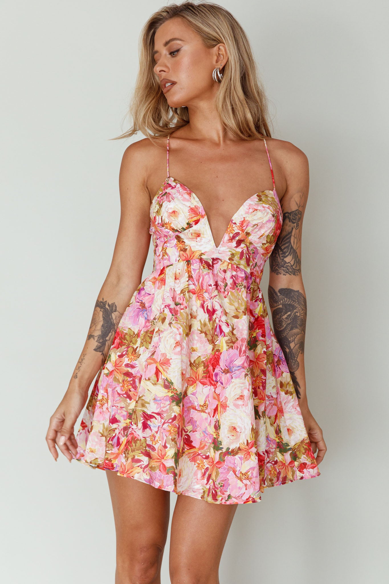 Le Jardins A-Line Mini Dress Floral Orange-Maymioy