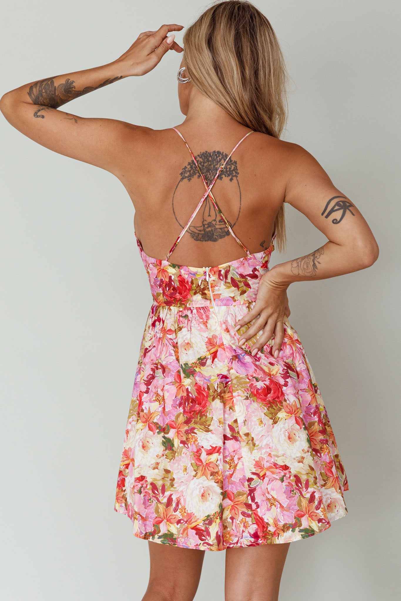 Le Jardins A-Line Mini Dress Floral Orange-Maymioy