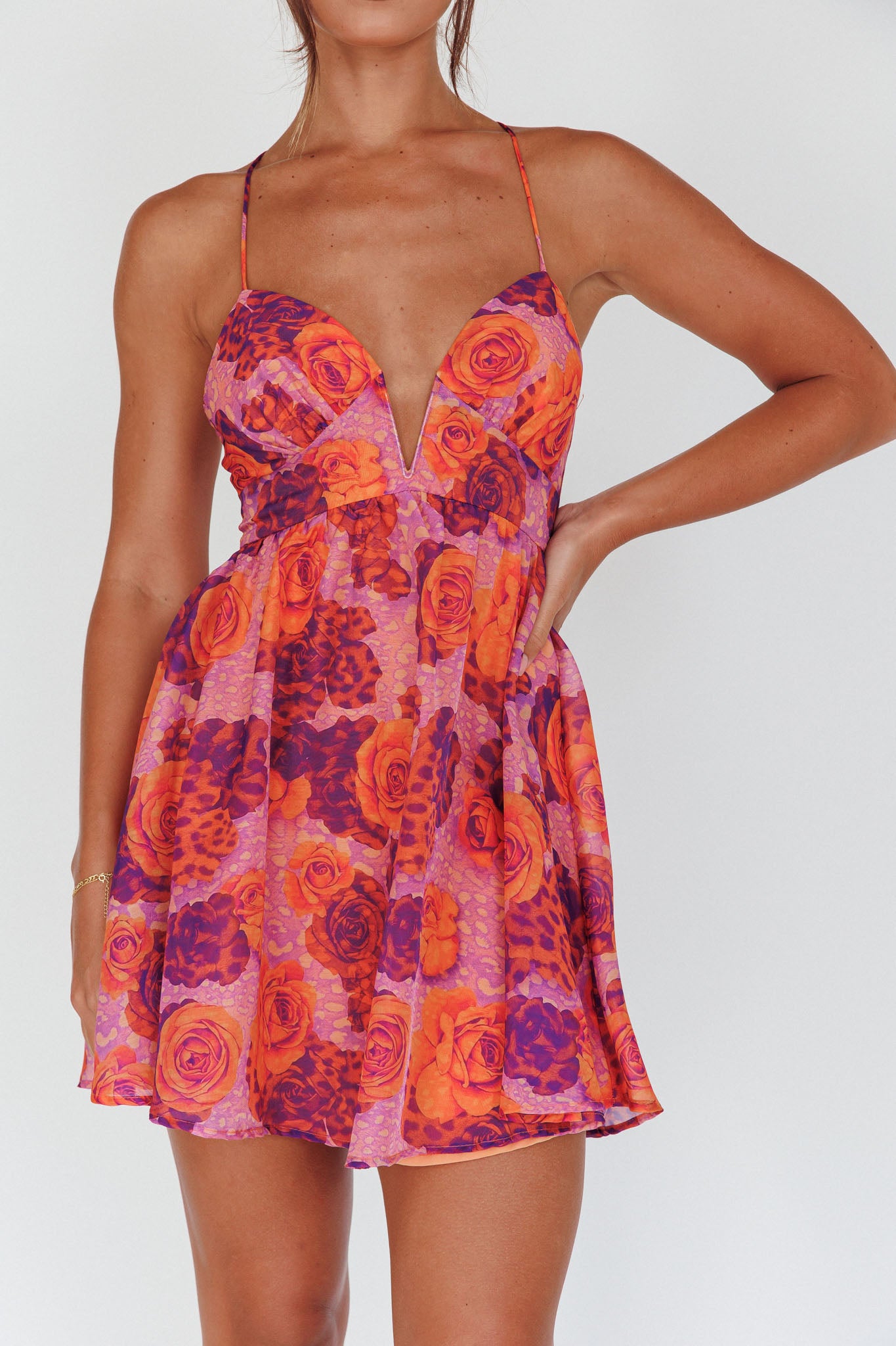 Le Jardins A-Line Mini Dress Roses Red-Maymioy