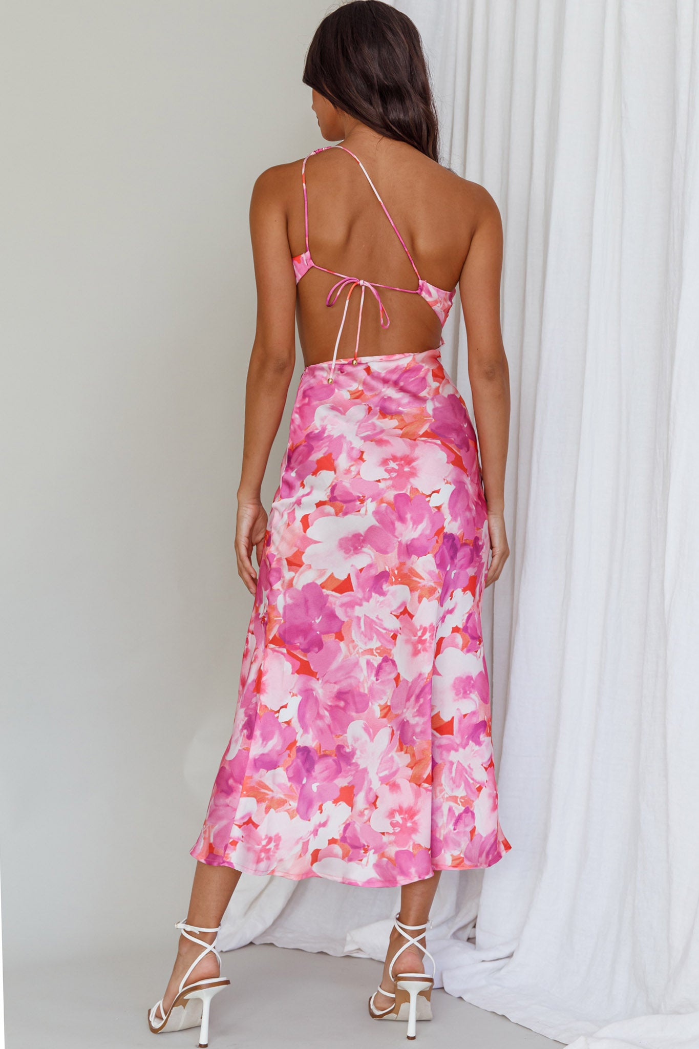 Cameron Cut-Out Midi Dress Floral Pink-Maymioy