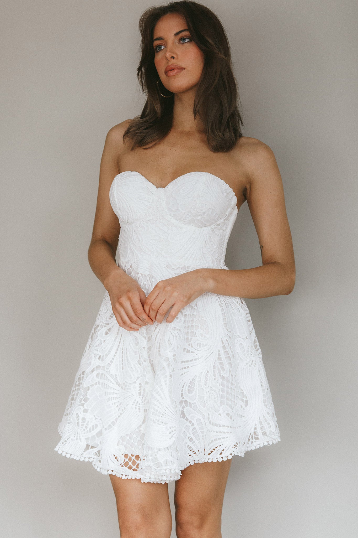 Cheyenne Sweetheart Neckline A-Line Dress White-Maymioy