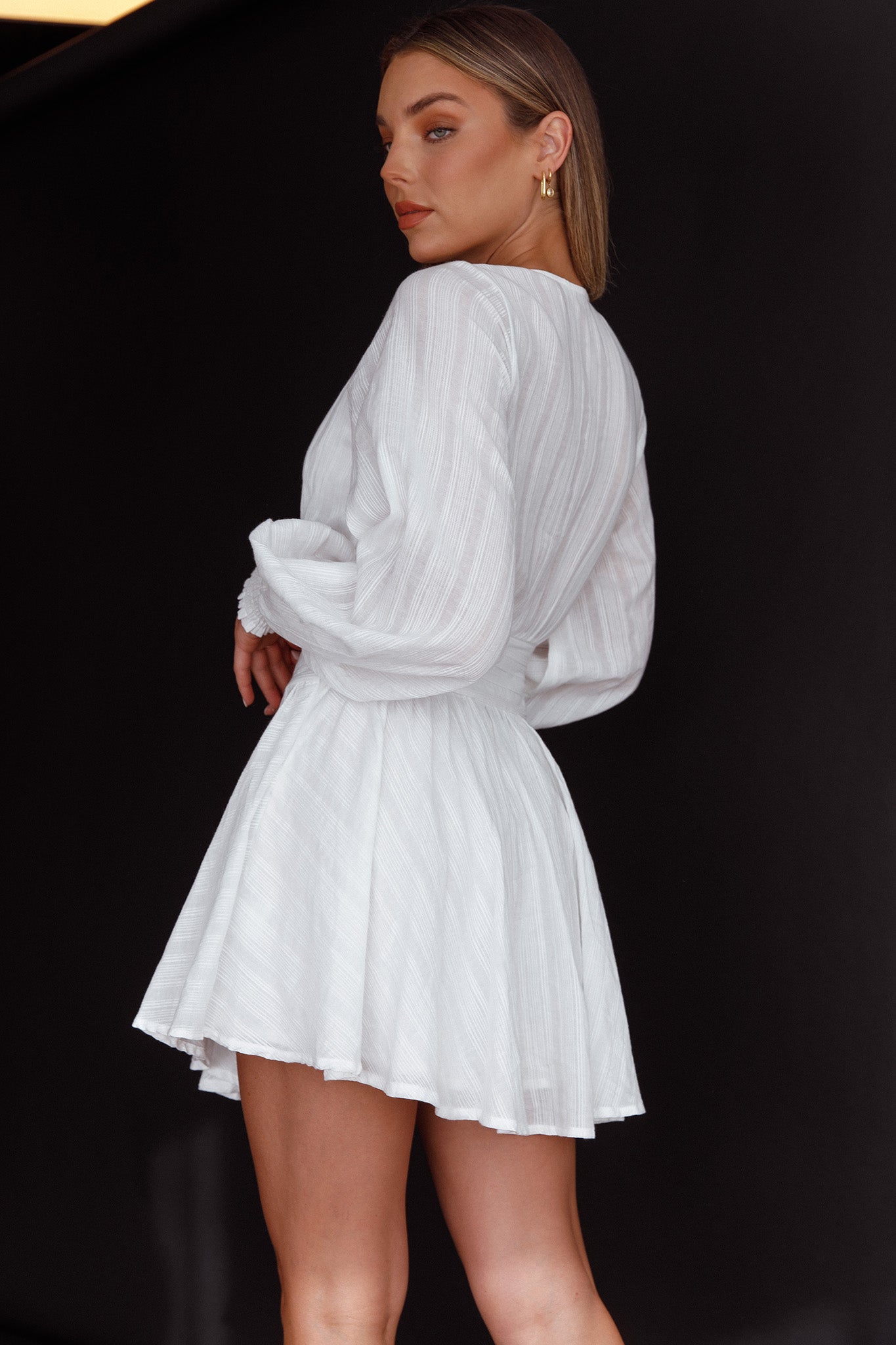 Sweet Escape Lantern Sleeve Pintuck Dress White-Maymioy