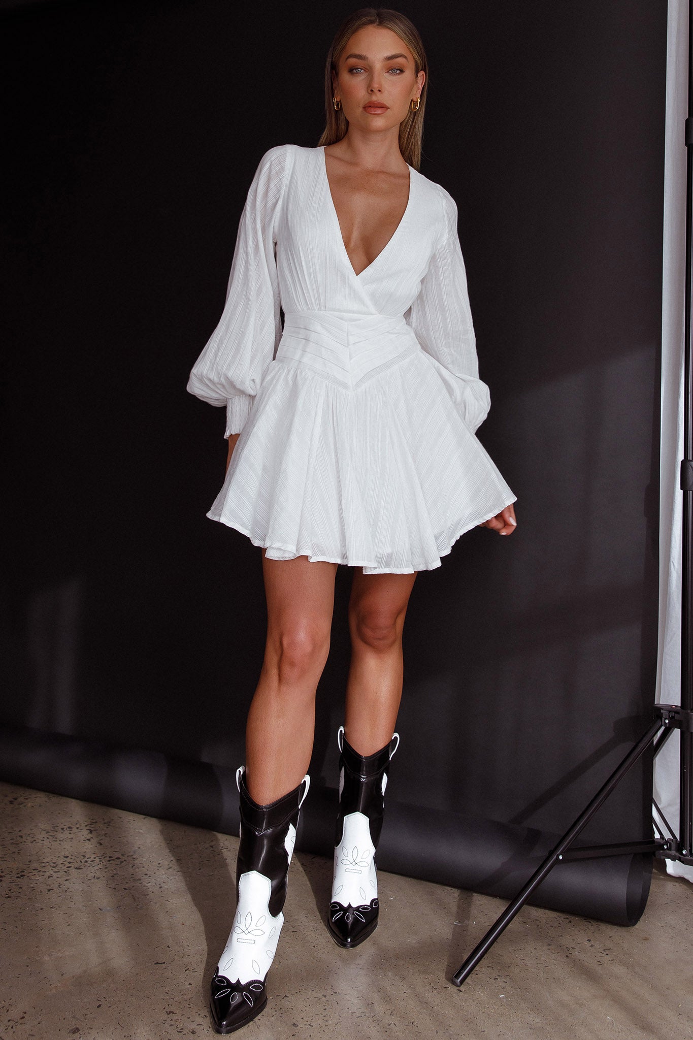 Sweet Escape Lantern Sleeve Pintuck Dress White-Maymioy