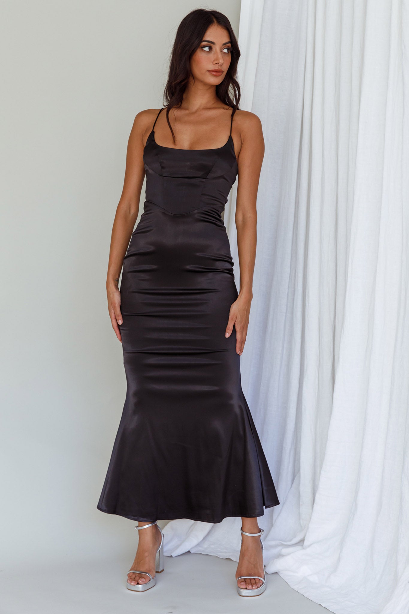 Moon Rising Mermaid Maxi Dress Black-Maymioy