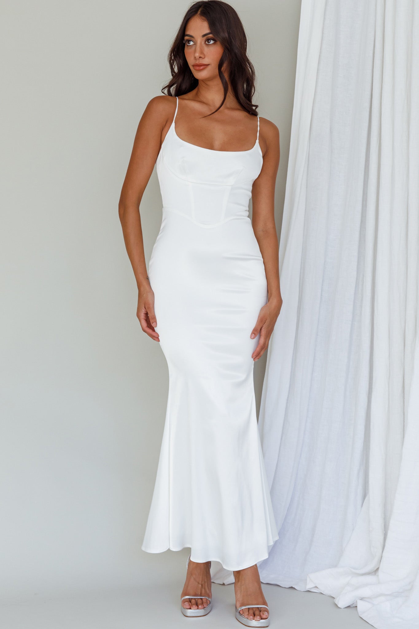 Moon Rising Mermaid Maxi Dress White-Maymioy