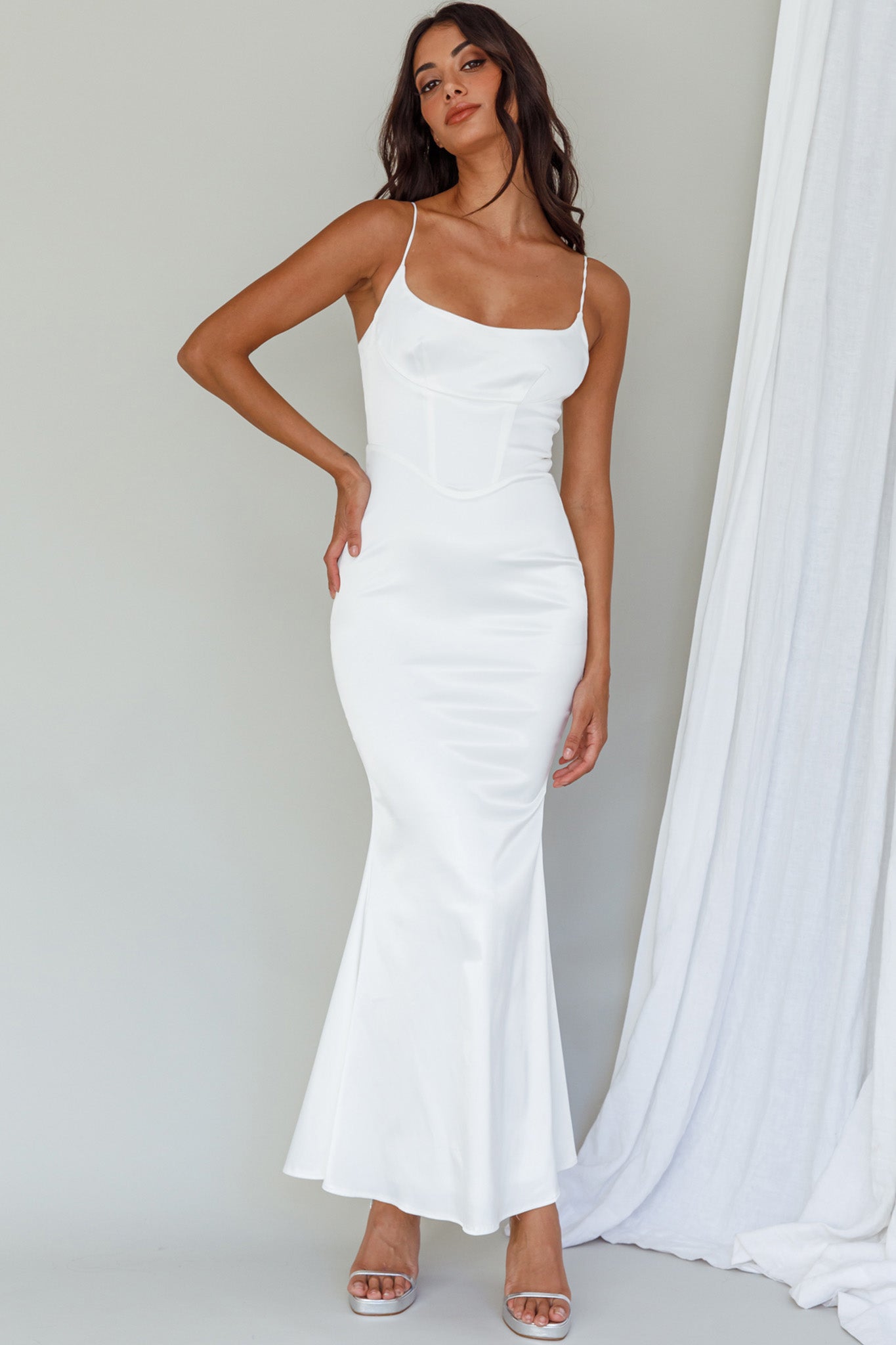 Moon Rising Mermaid Maxi Dress White-Maymioy