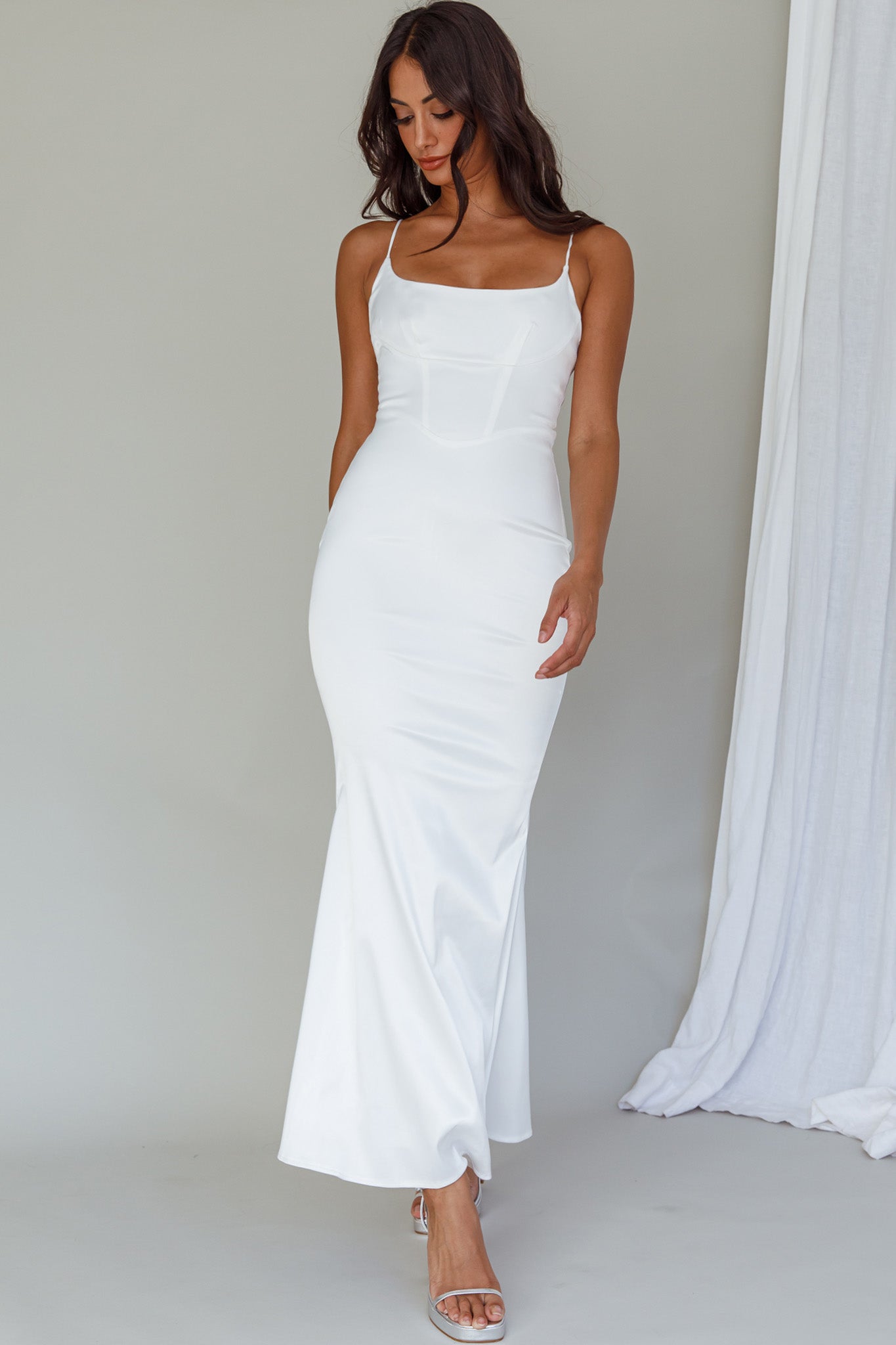 Moon Rising Mermaid Maxi Dress White-Maymioy