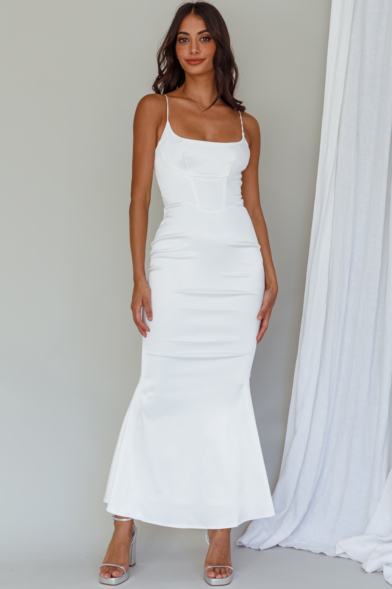 Moon Rising Mermaid Maxi Dress White-Maymioy