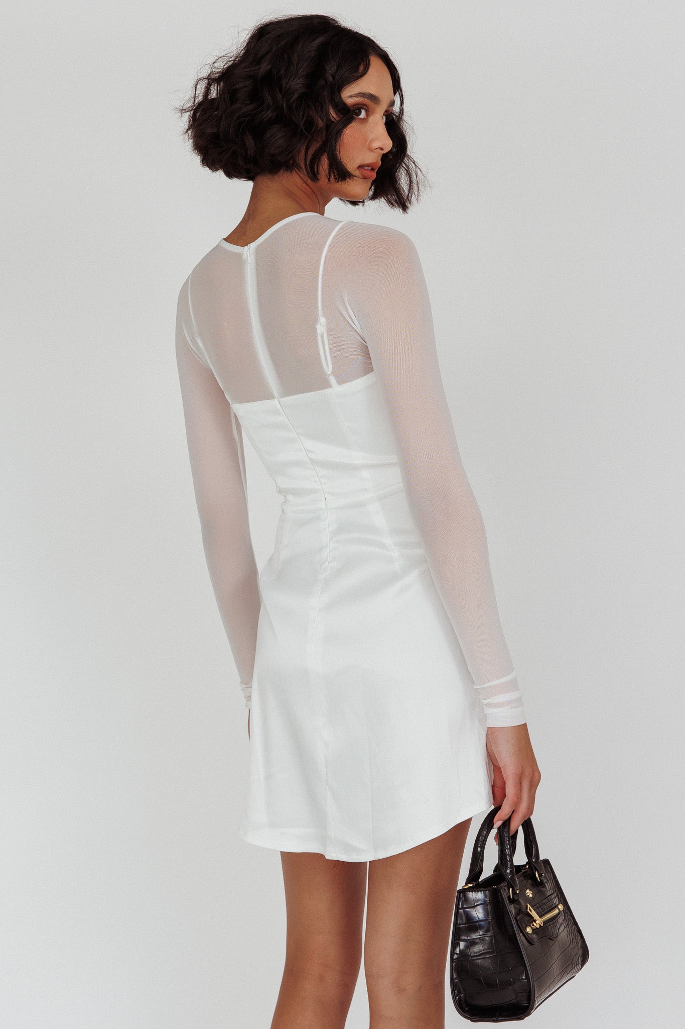 Moon Rising Faux Bolero Mini Dress White-Maymioy