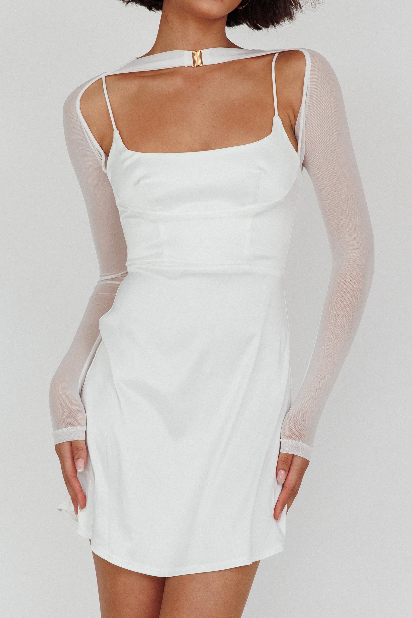 Moon Rising Faux Bolero Mini Dress White-Maymioy