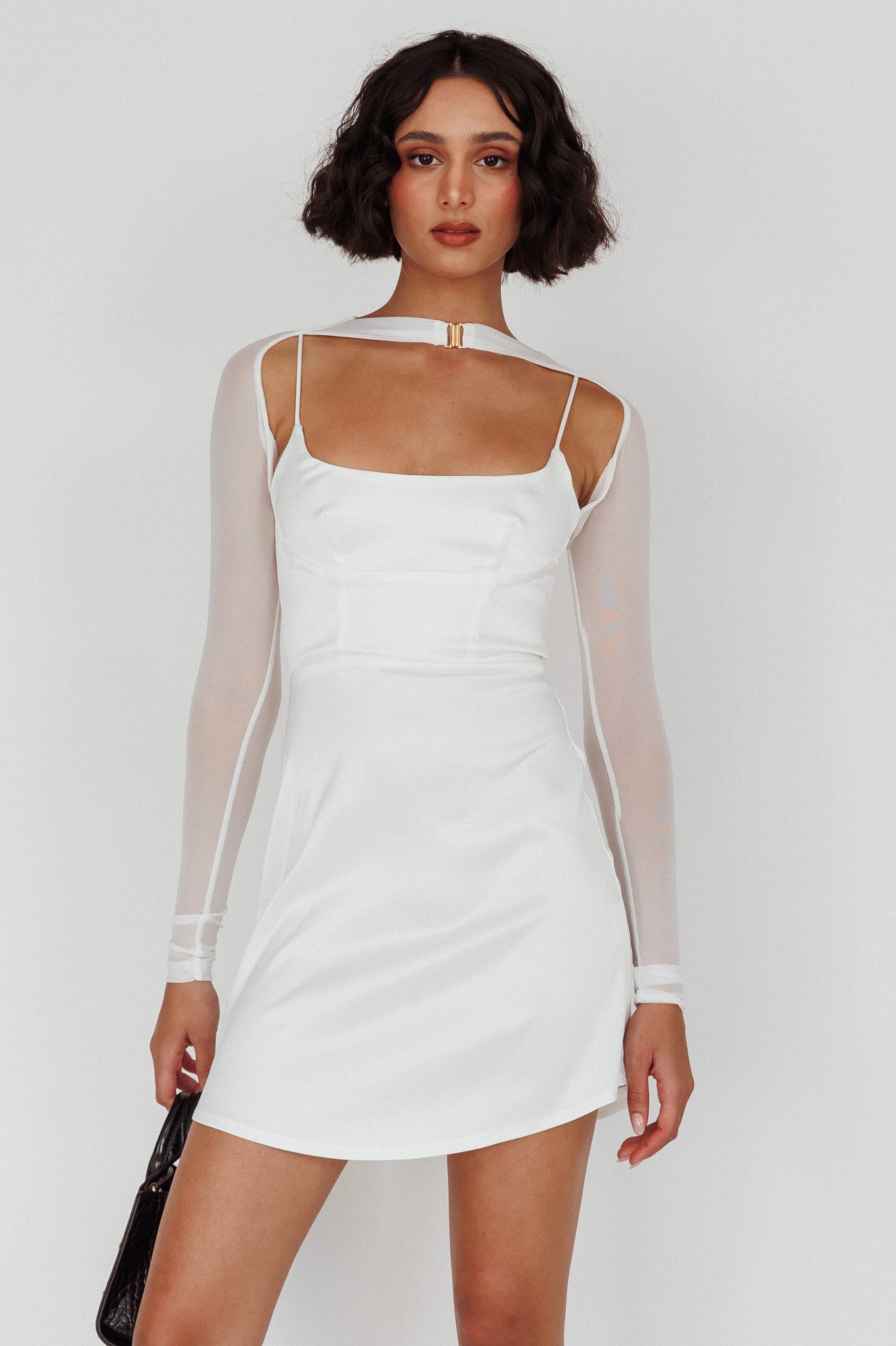 Moon Rising Faux Bolero Mini Dress White-Maymioy