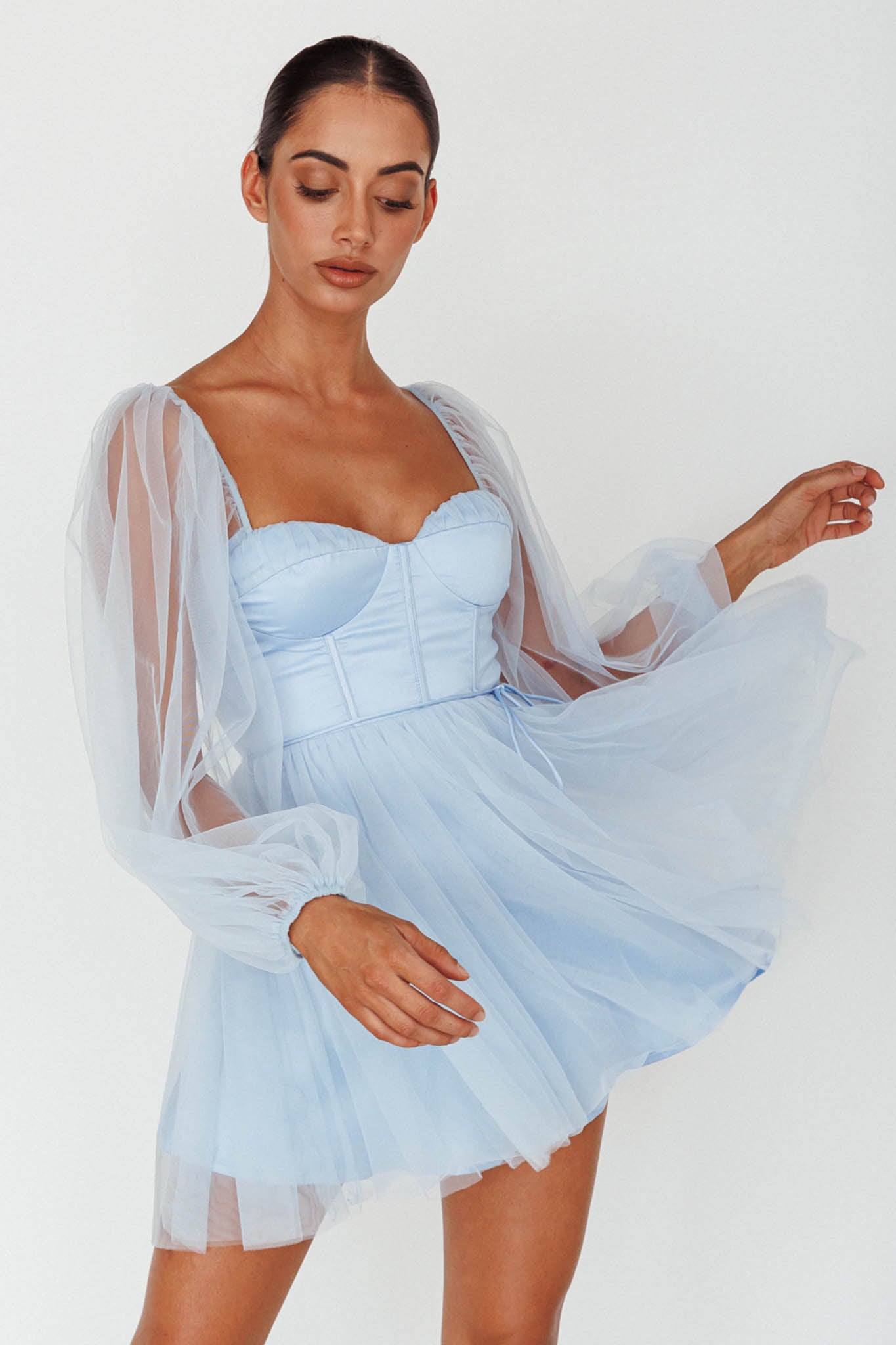 Fairytale Dream Sheer Sleeve Mini Dress Blue-Maymioy