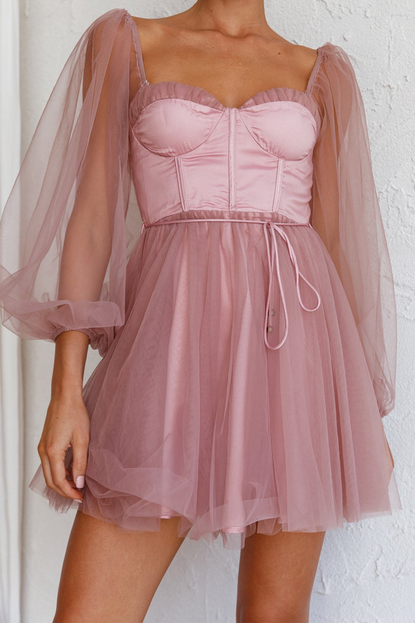 Fairytale Dream Sheer Sleeve Mini Dress Rose-Maymioy