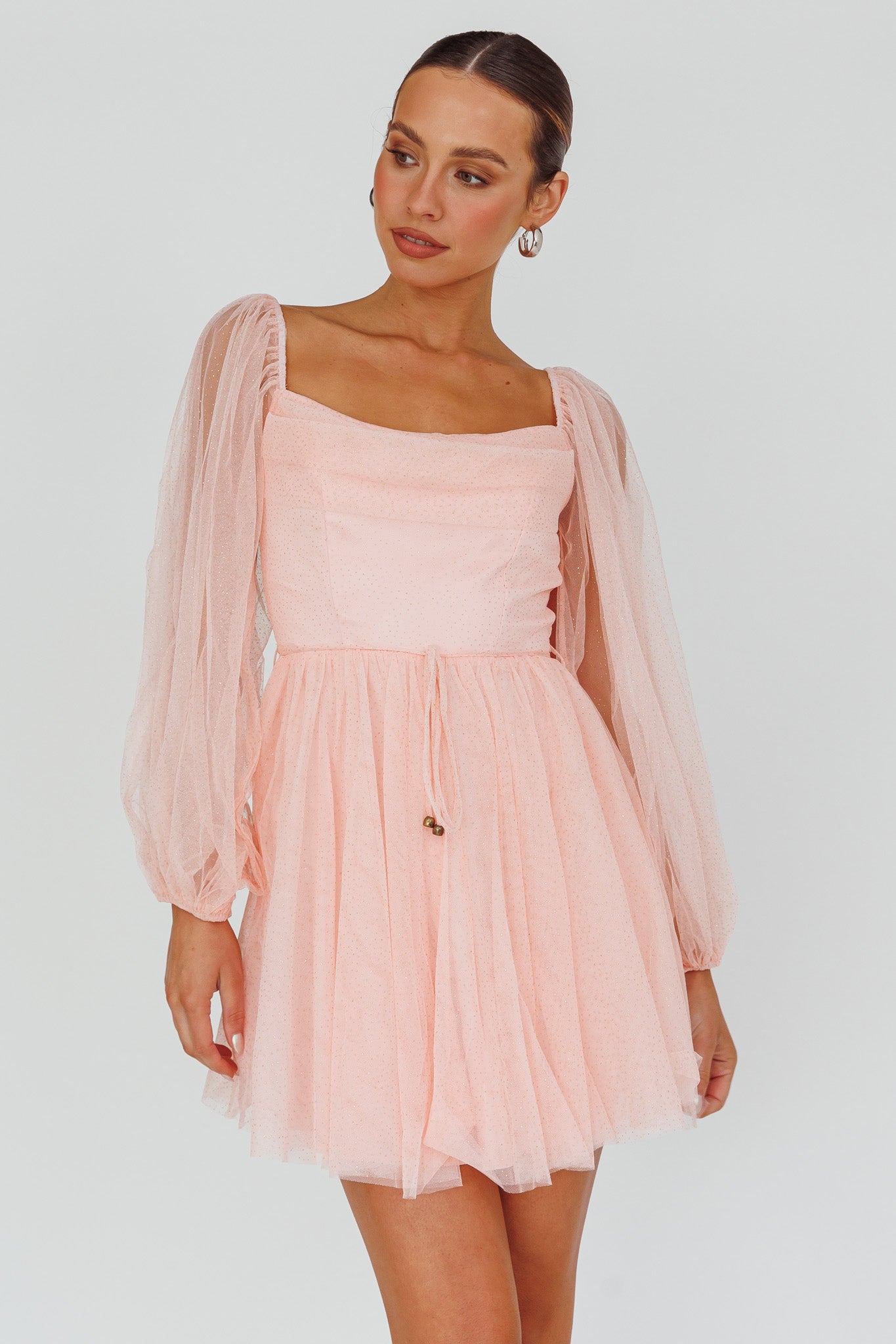 Fairytale Dream Pleat Neckline Mini Dress Sparkle Pink-Maymioy