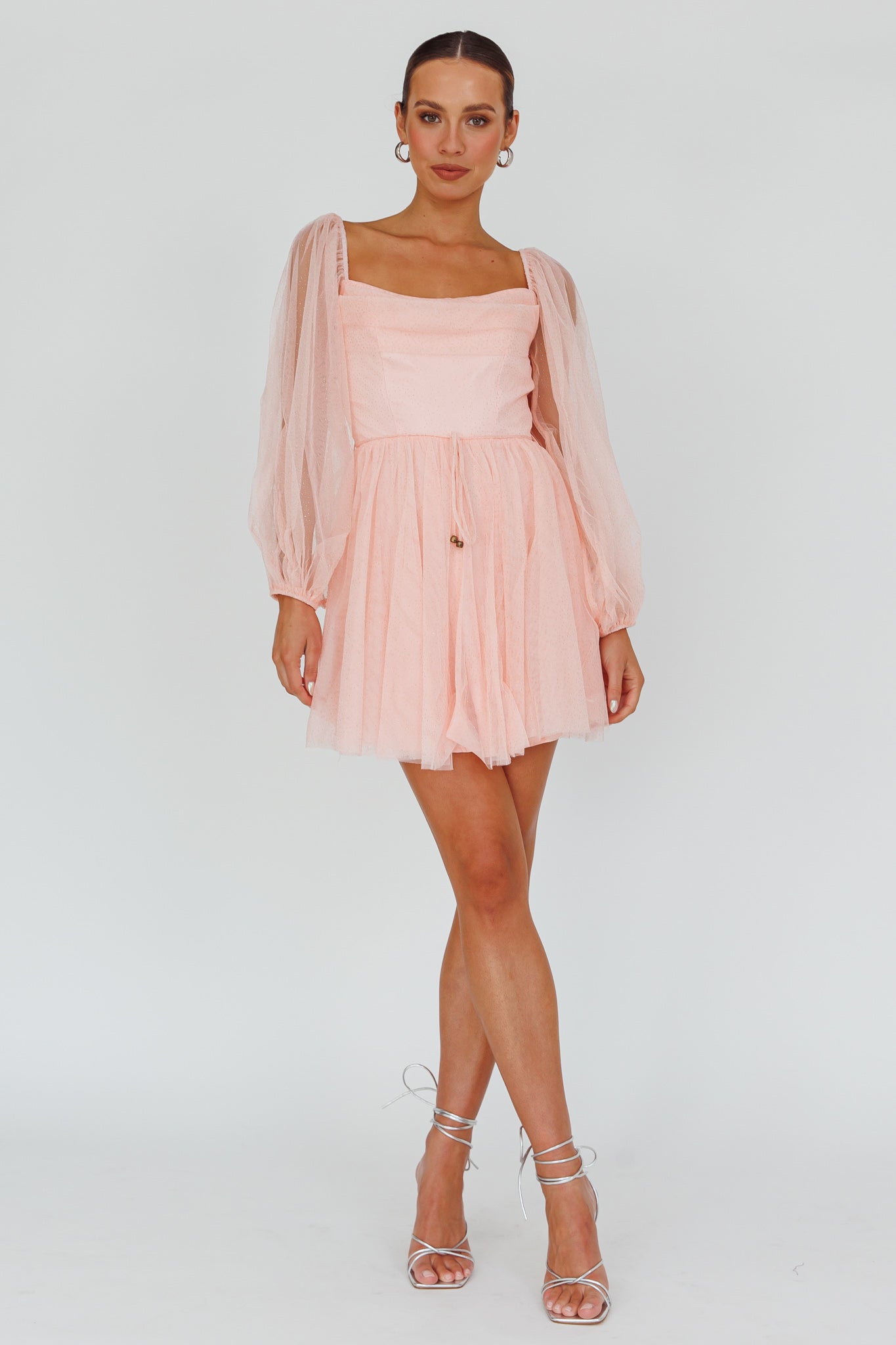 Fairytale Dream Pleat Neckline Mini Dress Sparkle Pink-Maymioy
